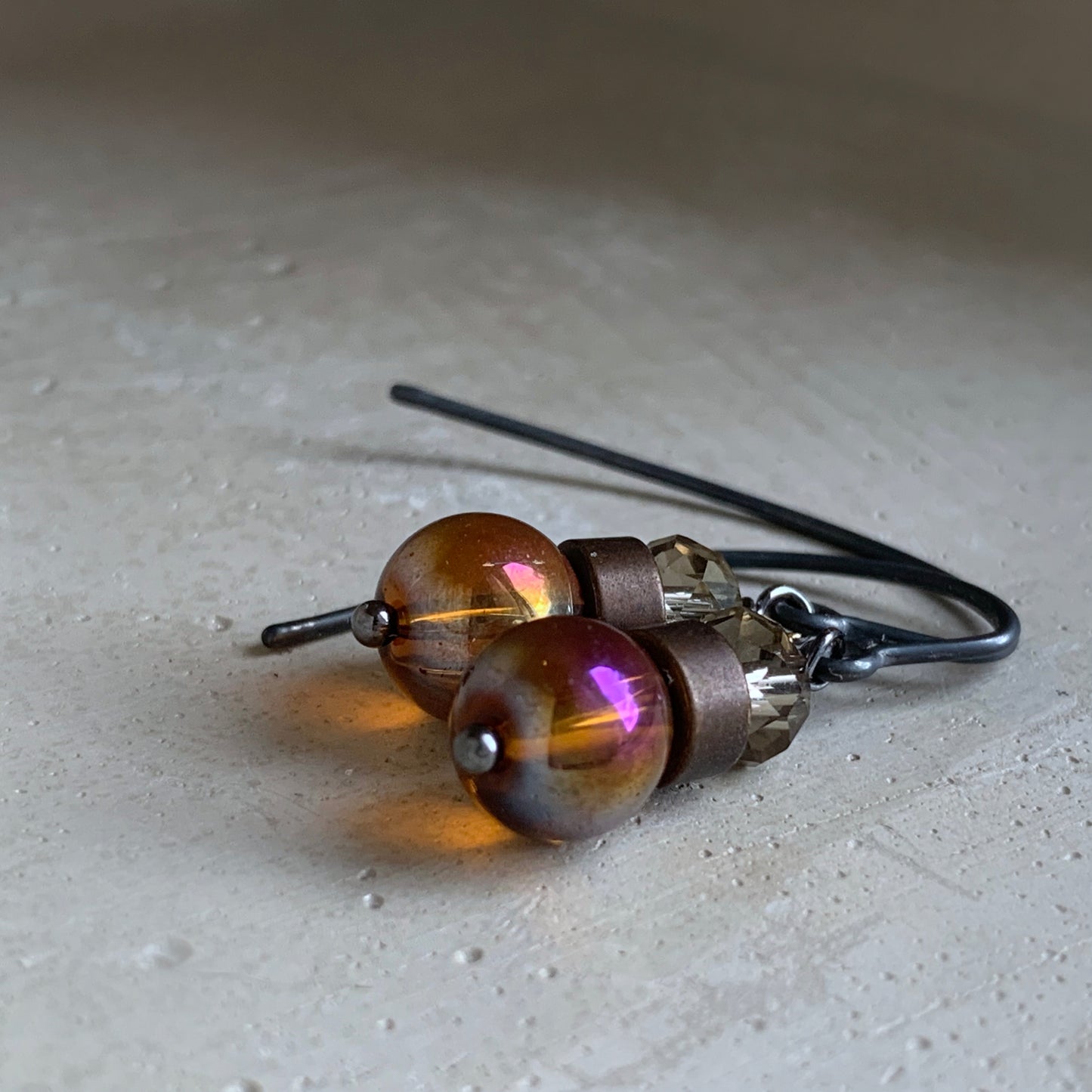 Sterling Silver, Brass and Glass Earrings 'Honey & Heather'