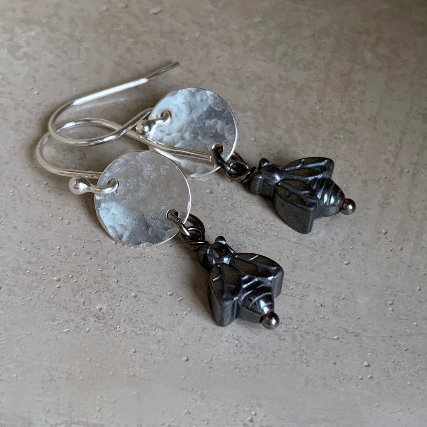 Pendientes de Hematita y Plata 'Moscas'