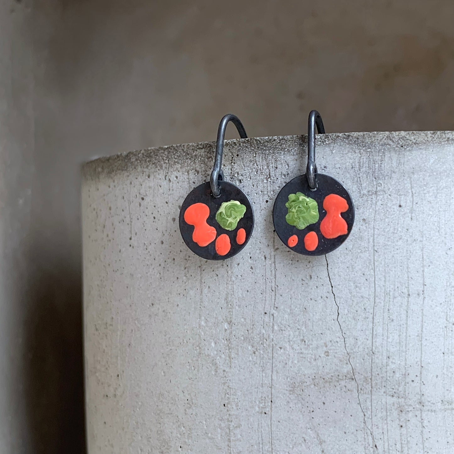 Enamelled Sterling Silver Earrings 'Wild Flowers - With Coral Red Petals'