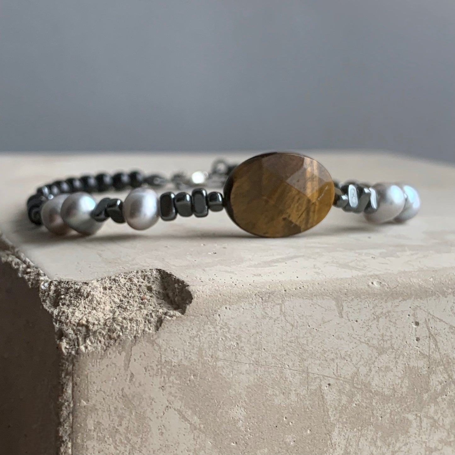 Pulsera con Gemas y Plata 'Con Ojo de Tigre'