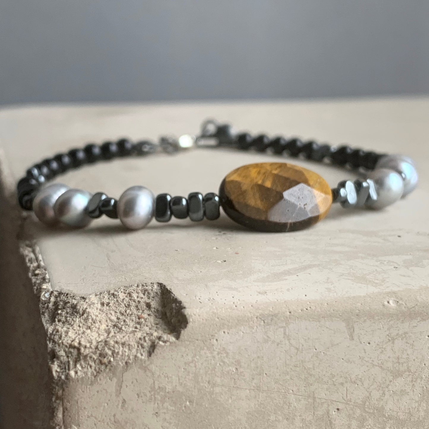 Pulsera con Gemas y Plata 'Con Ojo de Tigre'