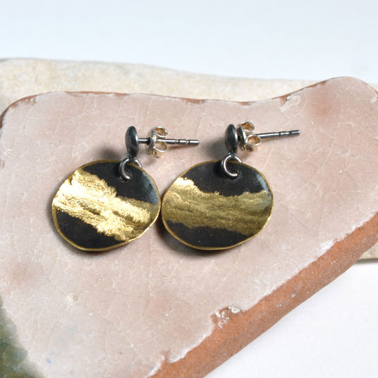 Handmade earrings in brass and silver 'Golden River'
