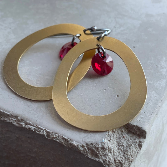 Brass, Sterling Silver and Swarovski Crystal Earrings 'Geometric with Swarovski'