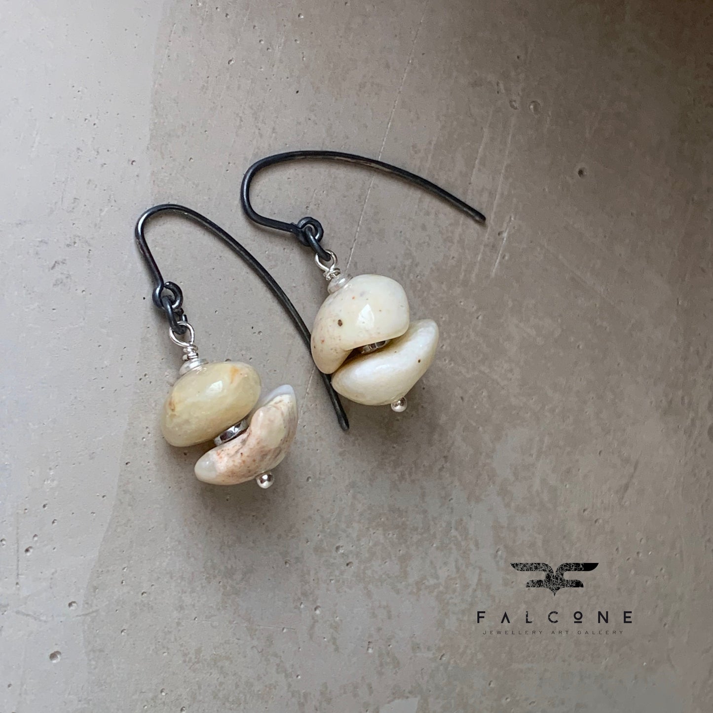 Silver earrings with plated hematite and Peruvian opal 'Broken'