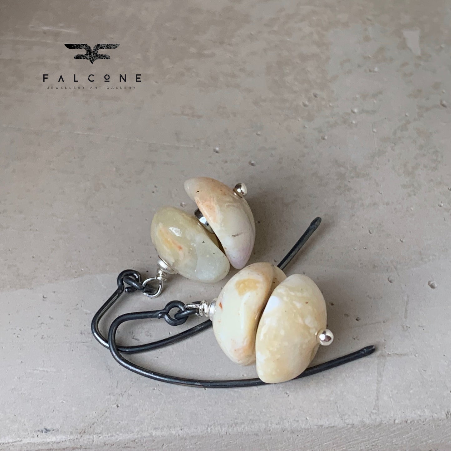Silver earrings with plated hematite and Peruvian opal 'Broken'