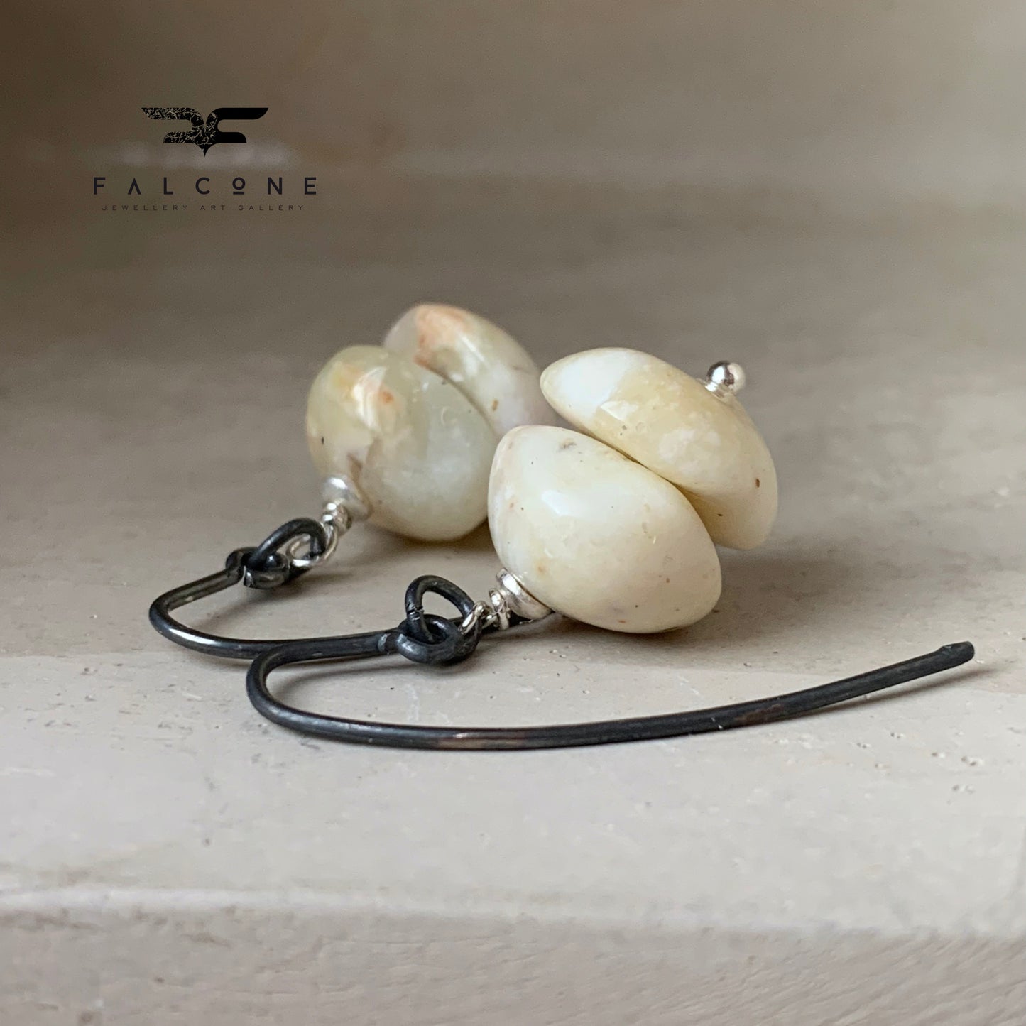 Silver earrings with plated hematite and Peruvian opal 'Broken'