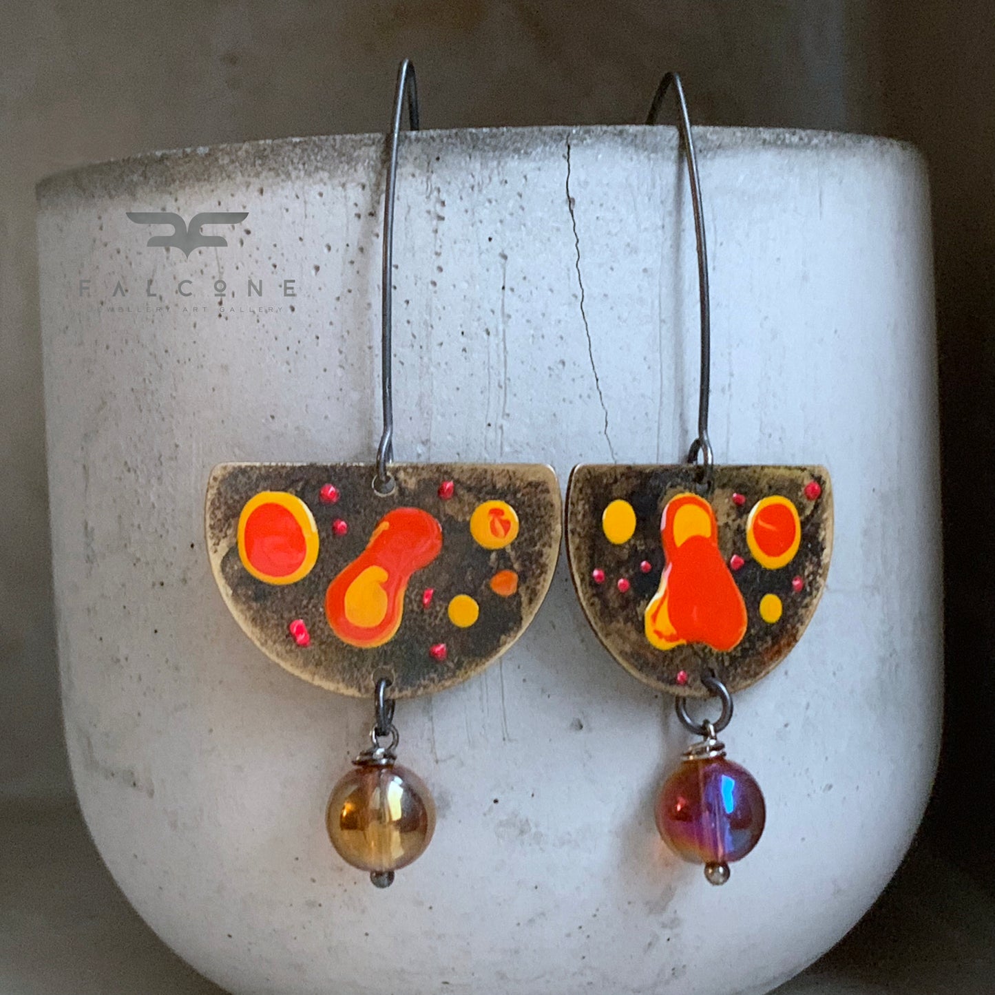 Brass and Silver Earrings 'Sea Creature / Orange Dangerous'