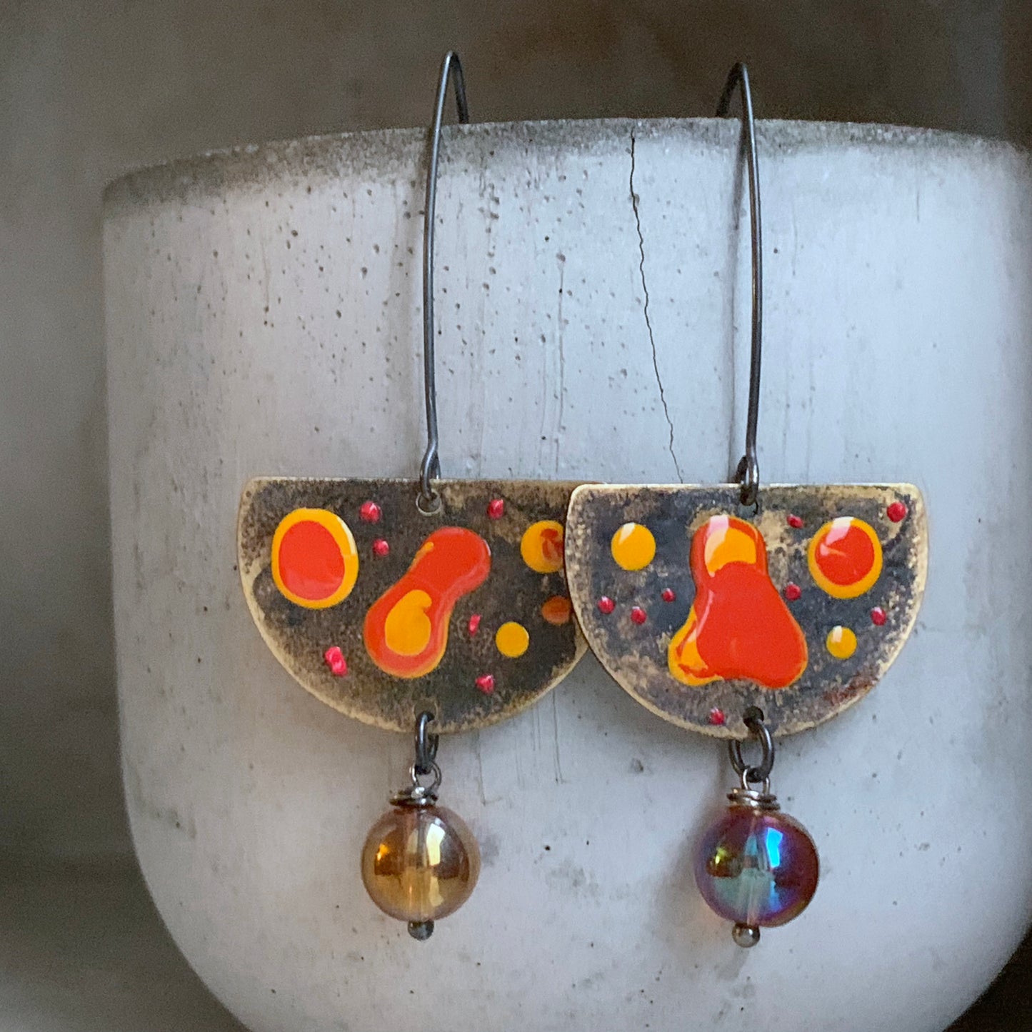 Brass and Silver Earrings 'Sea Creature / Orange Dangerous'
