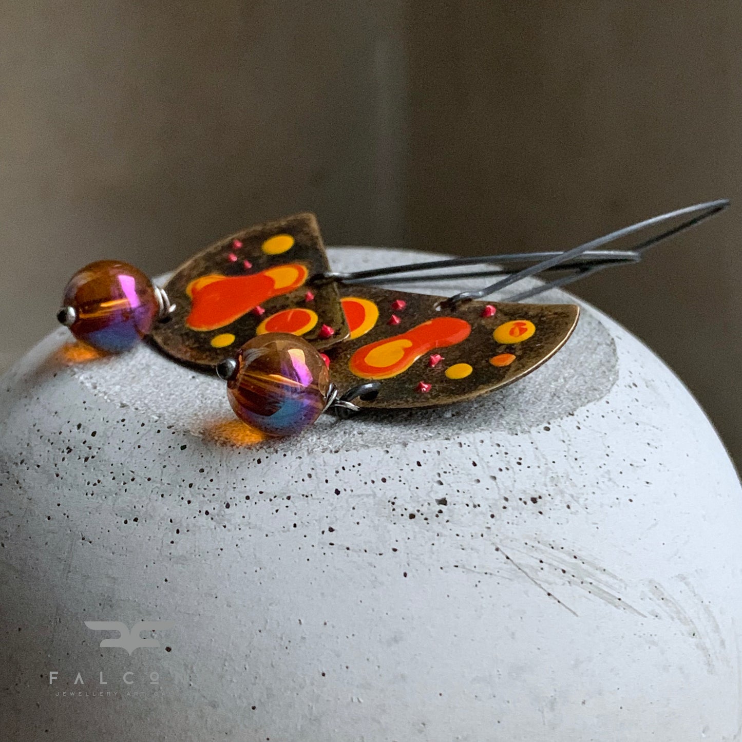 Brass and Silver Earrings 'Sea Creature / Orange Dangerous'
