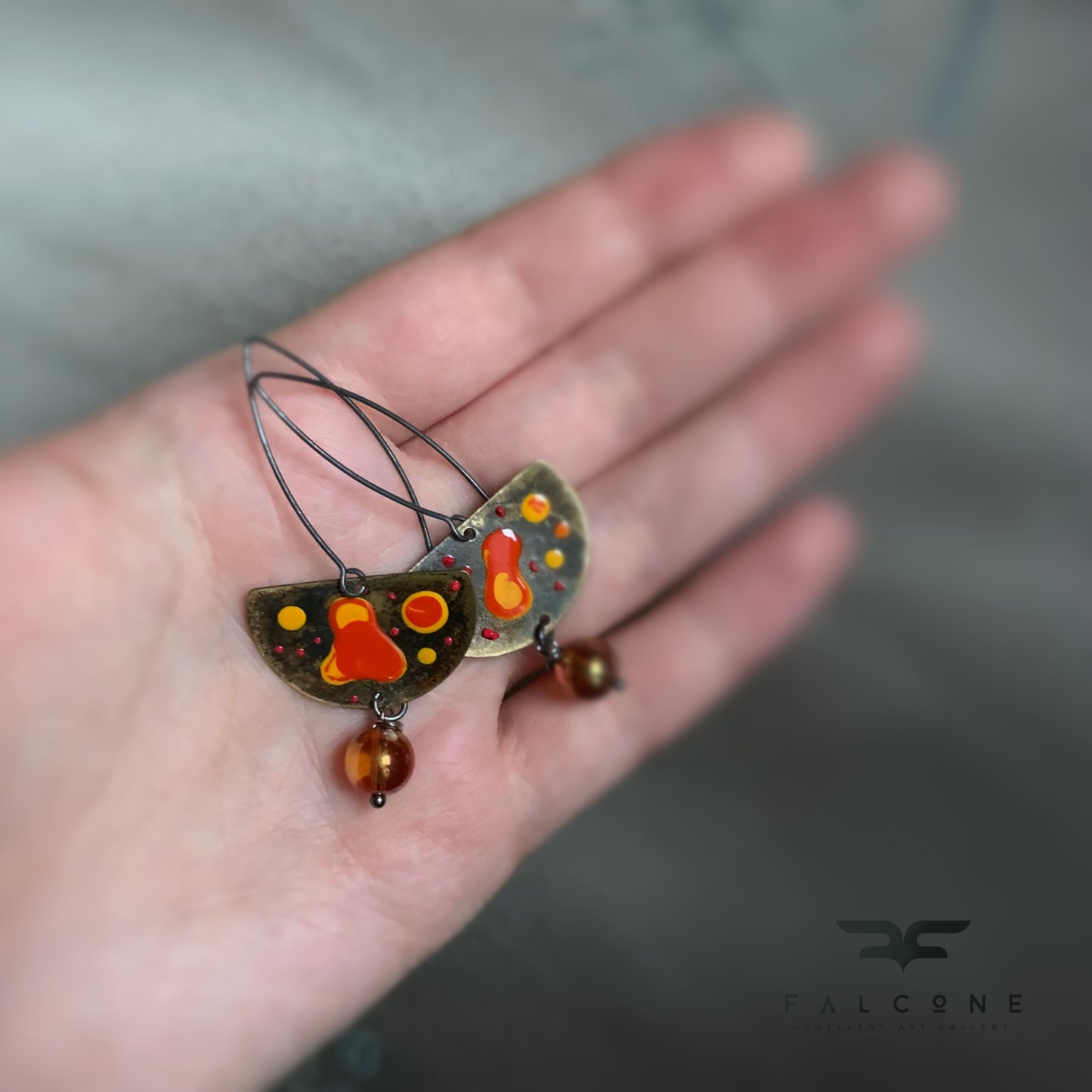 Brass and Silver Earrings 'Sea Creature / Orange Dangerous'