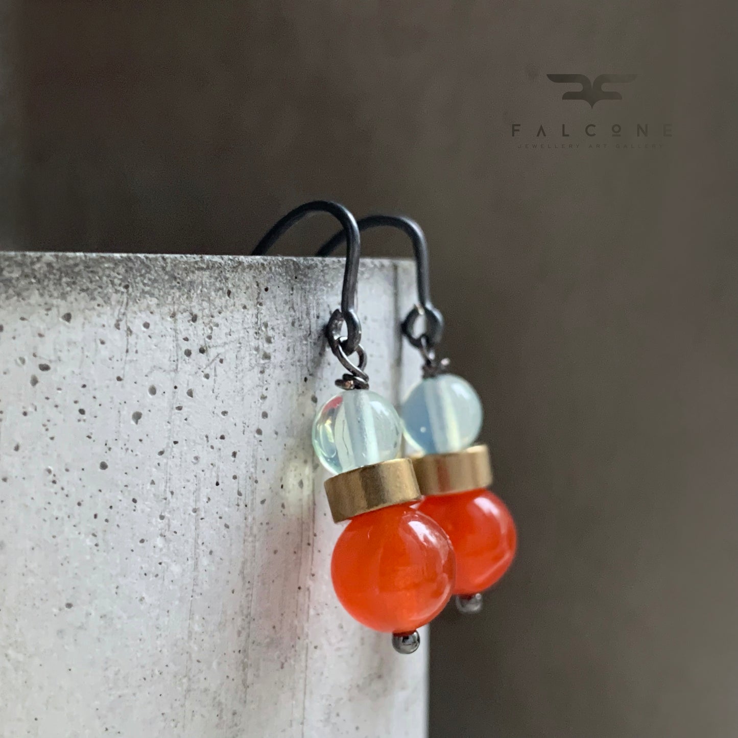 Gemstone, Brass and Silver Earrings 'Oniric & Orange'