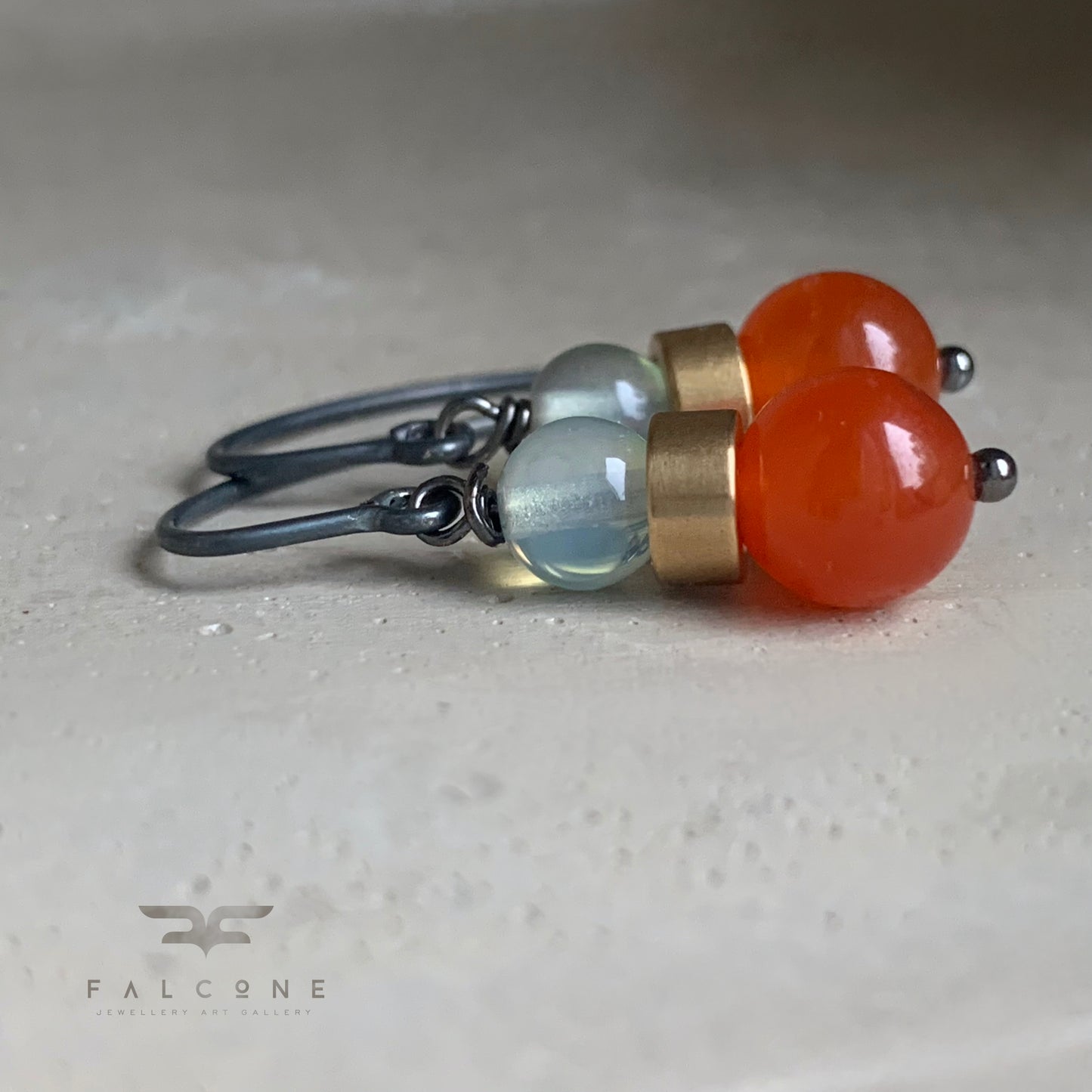 Gemstone, Brass and Silver Earrings 'Oniric & Orange'