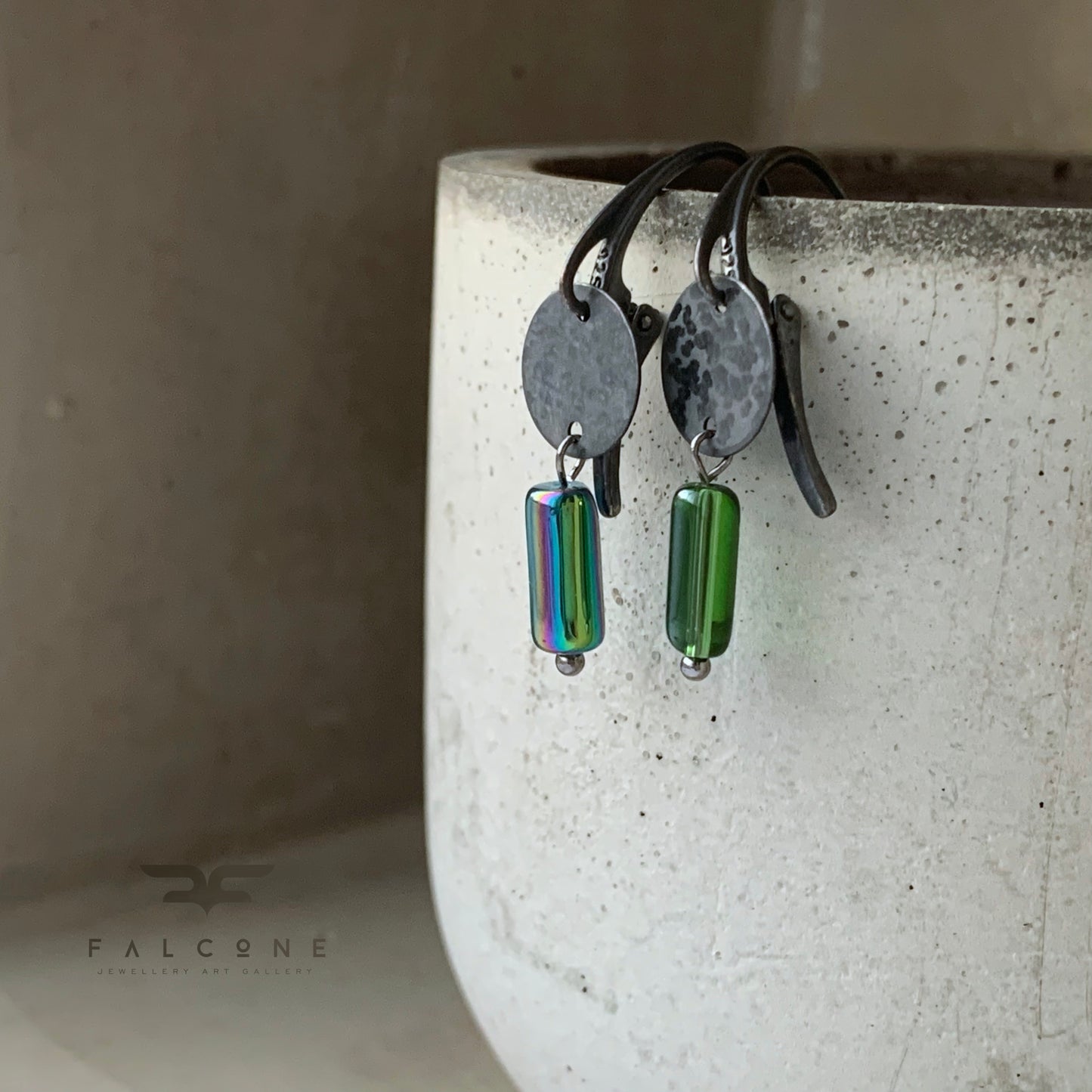 Earrings from silver and glass 'Elves'