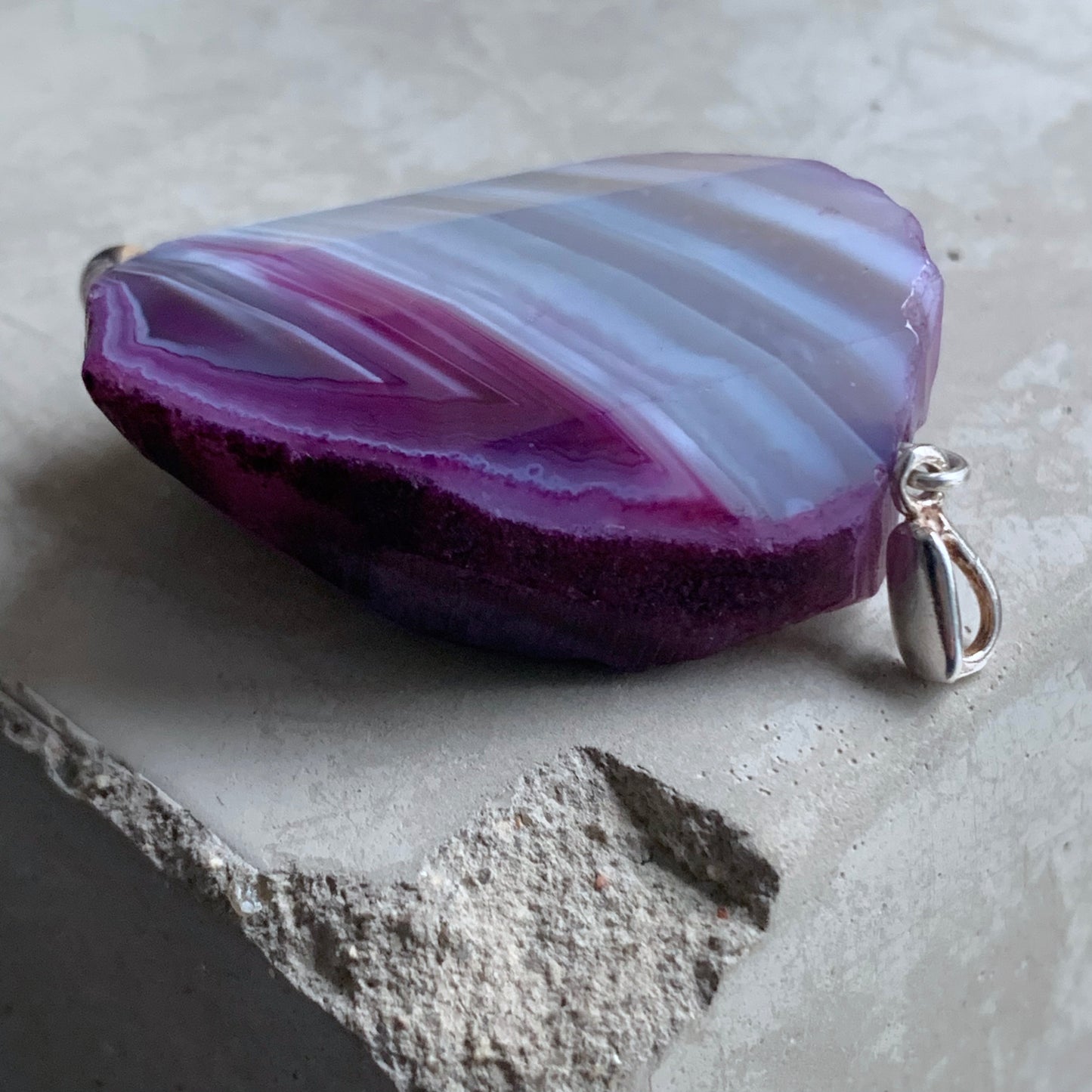 Mineral and Silver Pendant 'Agate with Purple Accent'