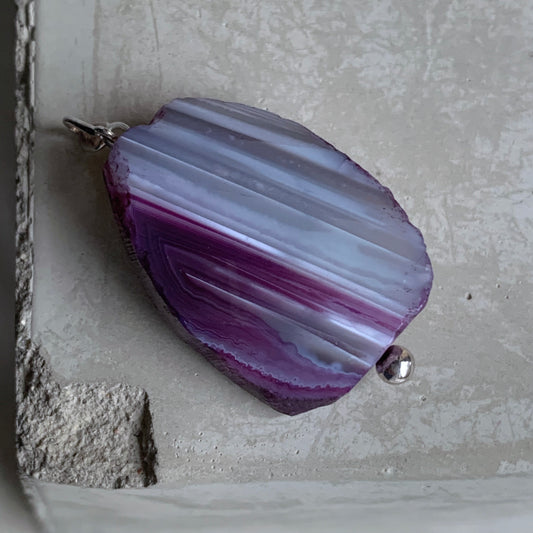 Mineral and Silver Pendant 'Agate with Purple Accent'