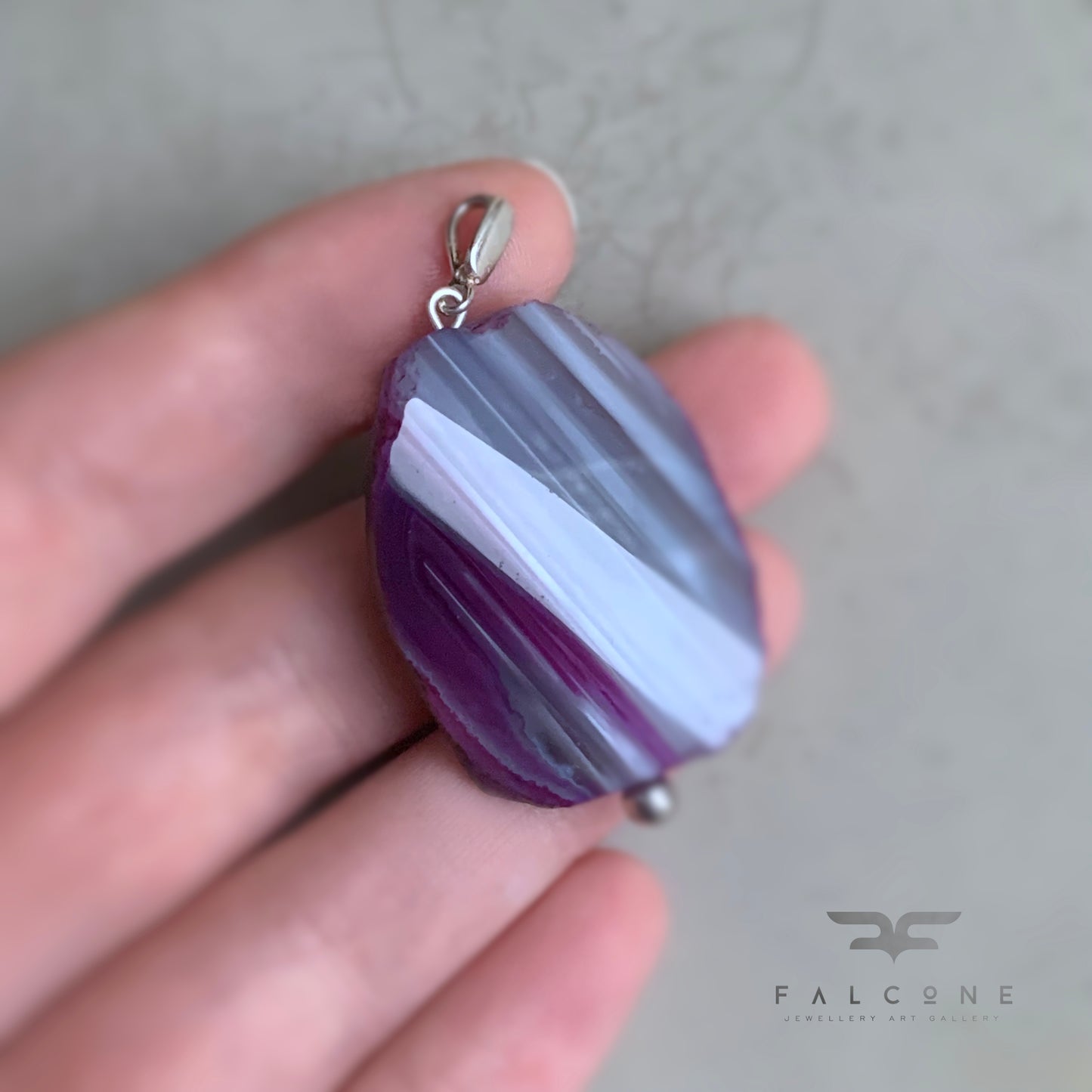 Mineral and Silver Pendant 'Agate with Purple Accent'