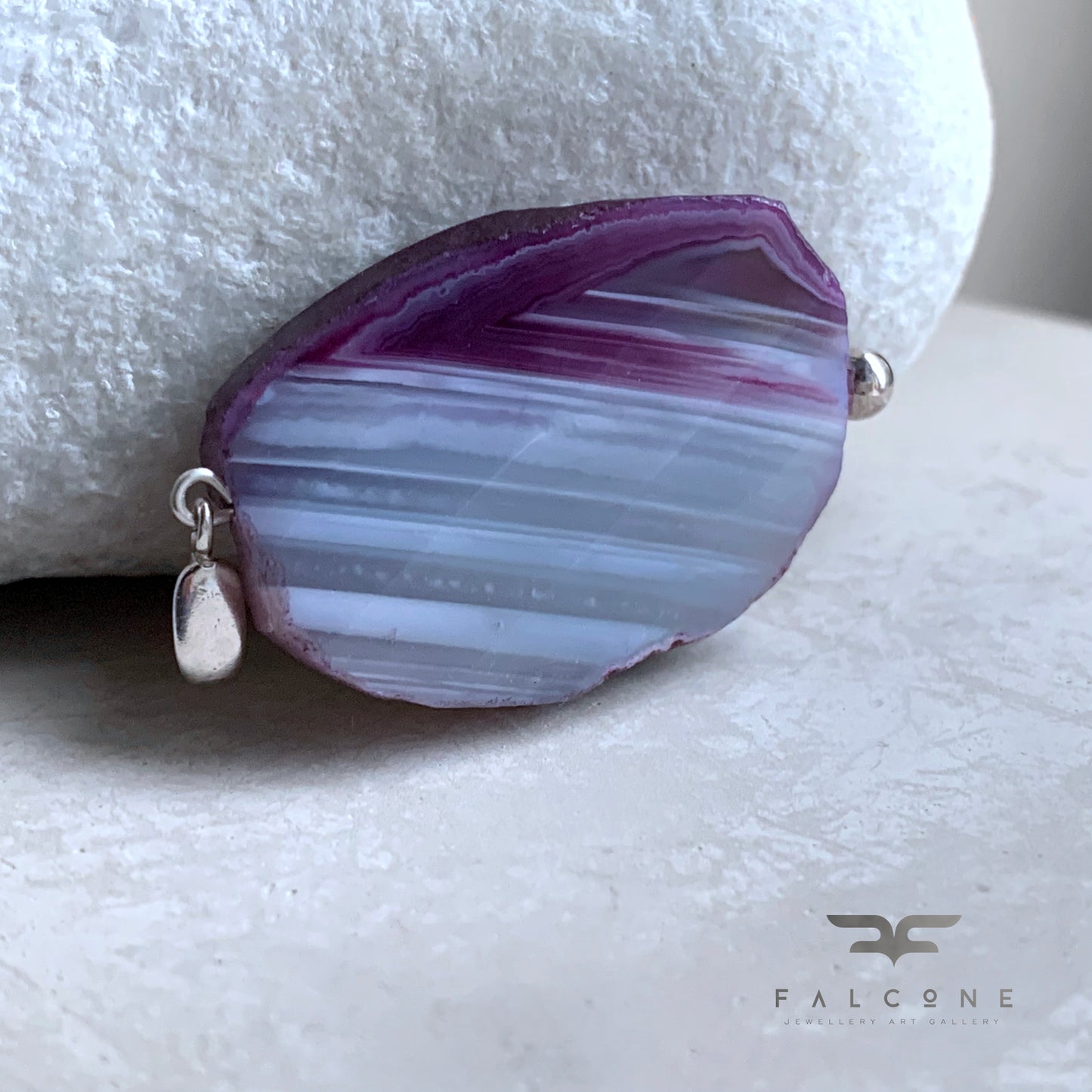 Mineral and Silver Pendant 'Agate with Purple Accent'
