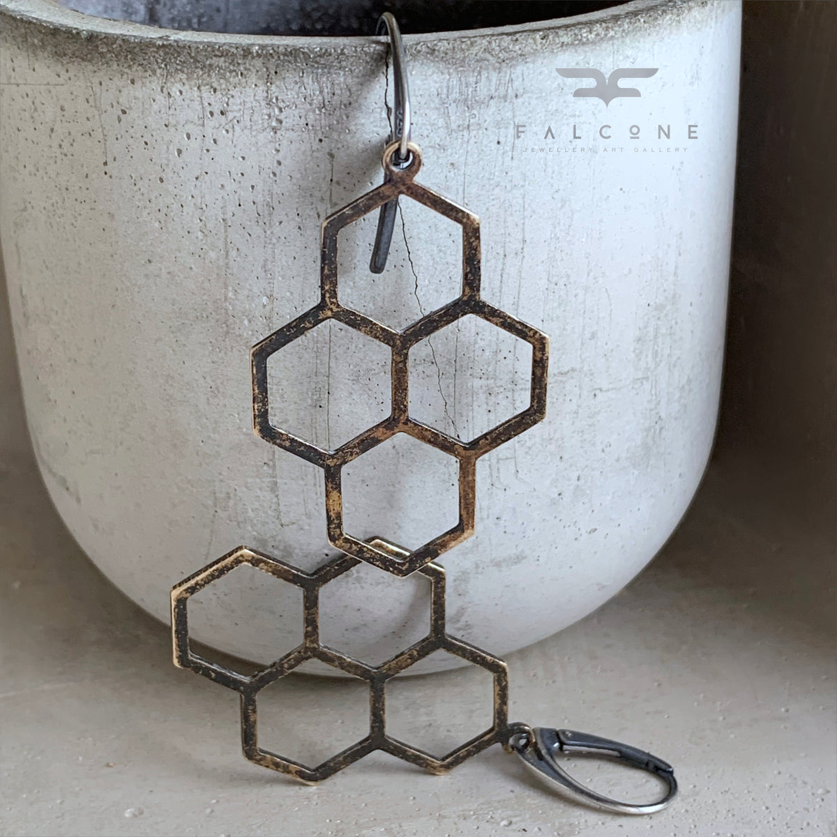 Brass and Sterling Silver Earrings 'Honeycombs'