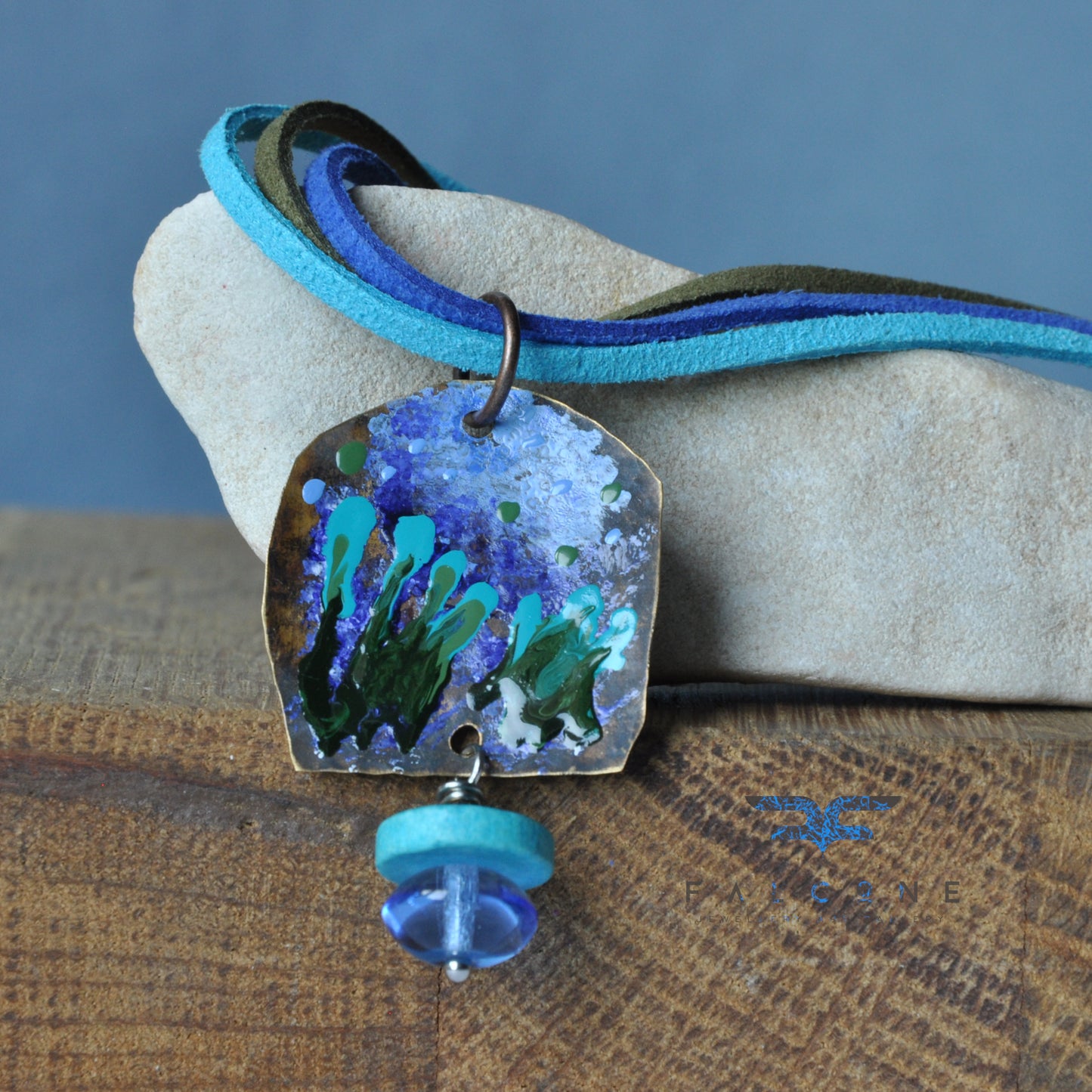 Handmade brass, copper and silver necklace 'In the Depths of the Ocean'