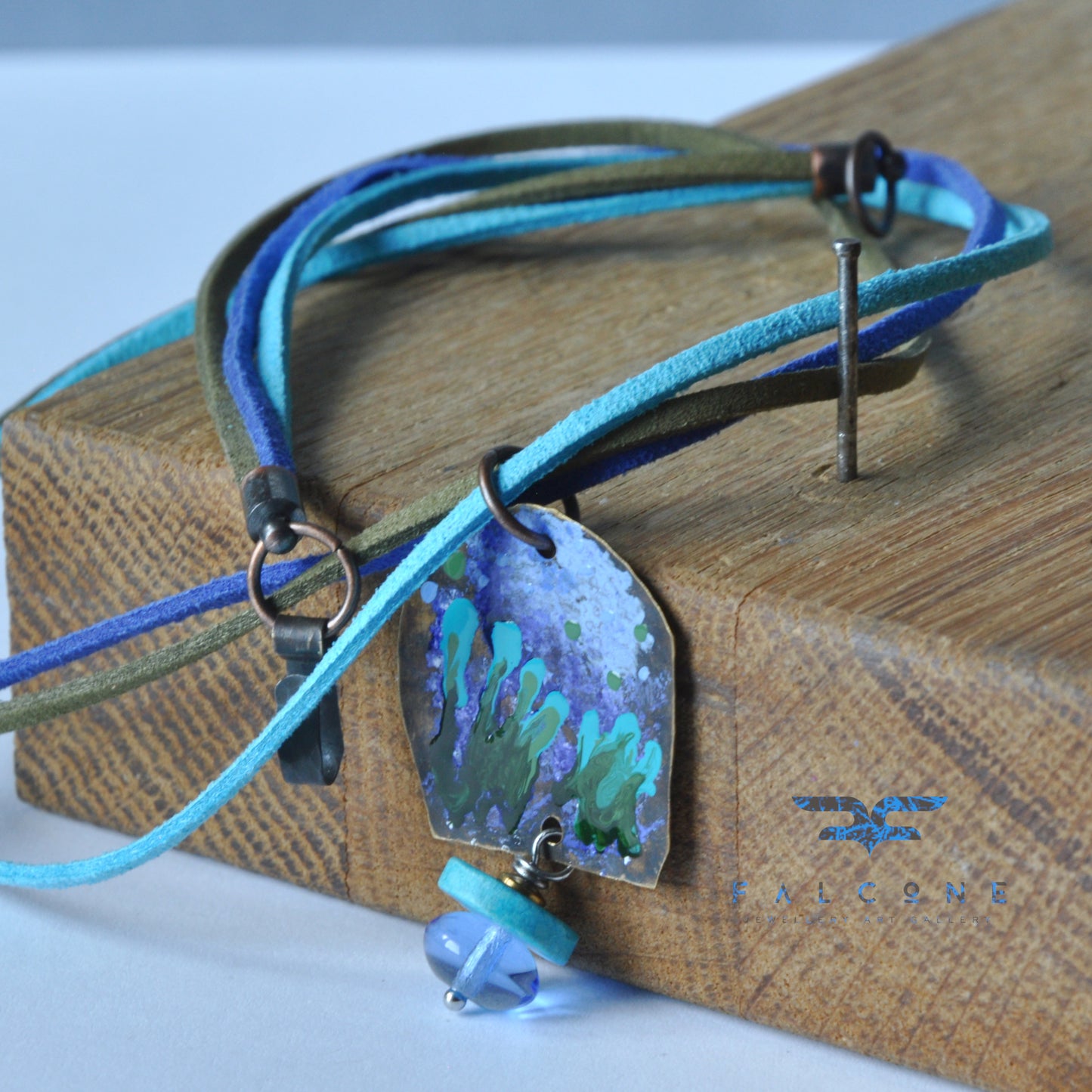 Handmade brass, copper and silver necklace 'In the Depths of the Ocean'