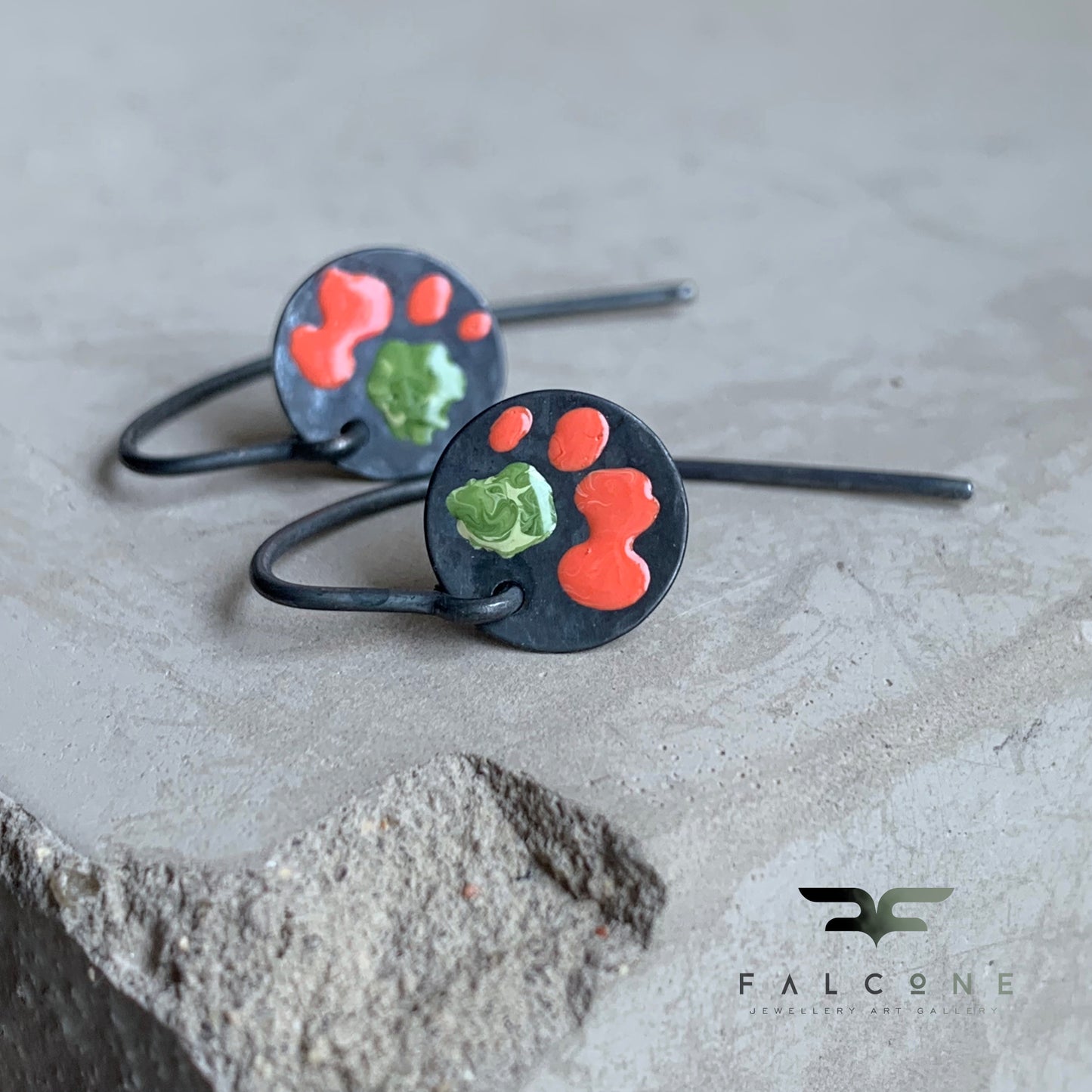 Enamelled Sterling Silver Earrings 'Wild Flowers - With Coral Red Petals'