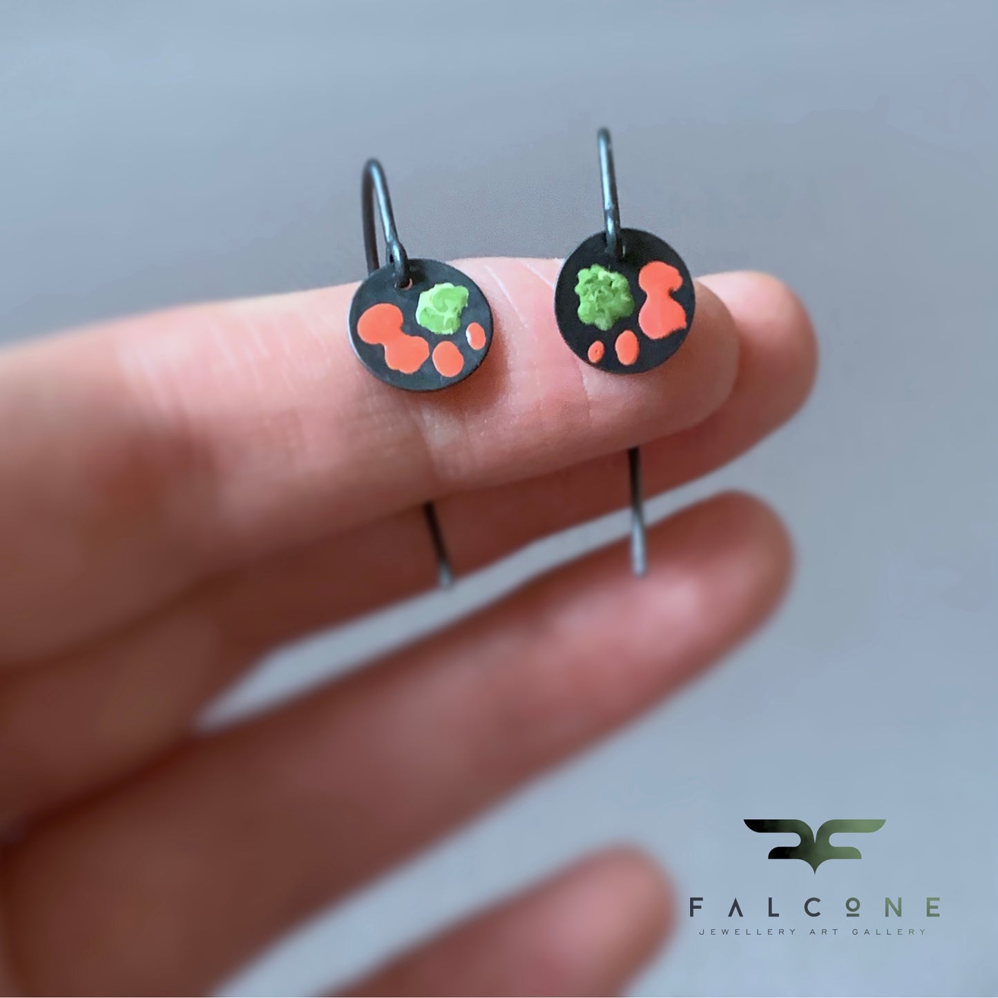 Enamelled Sterling Silver Earrings 'Wild Flowers - With Coral Red Petals'