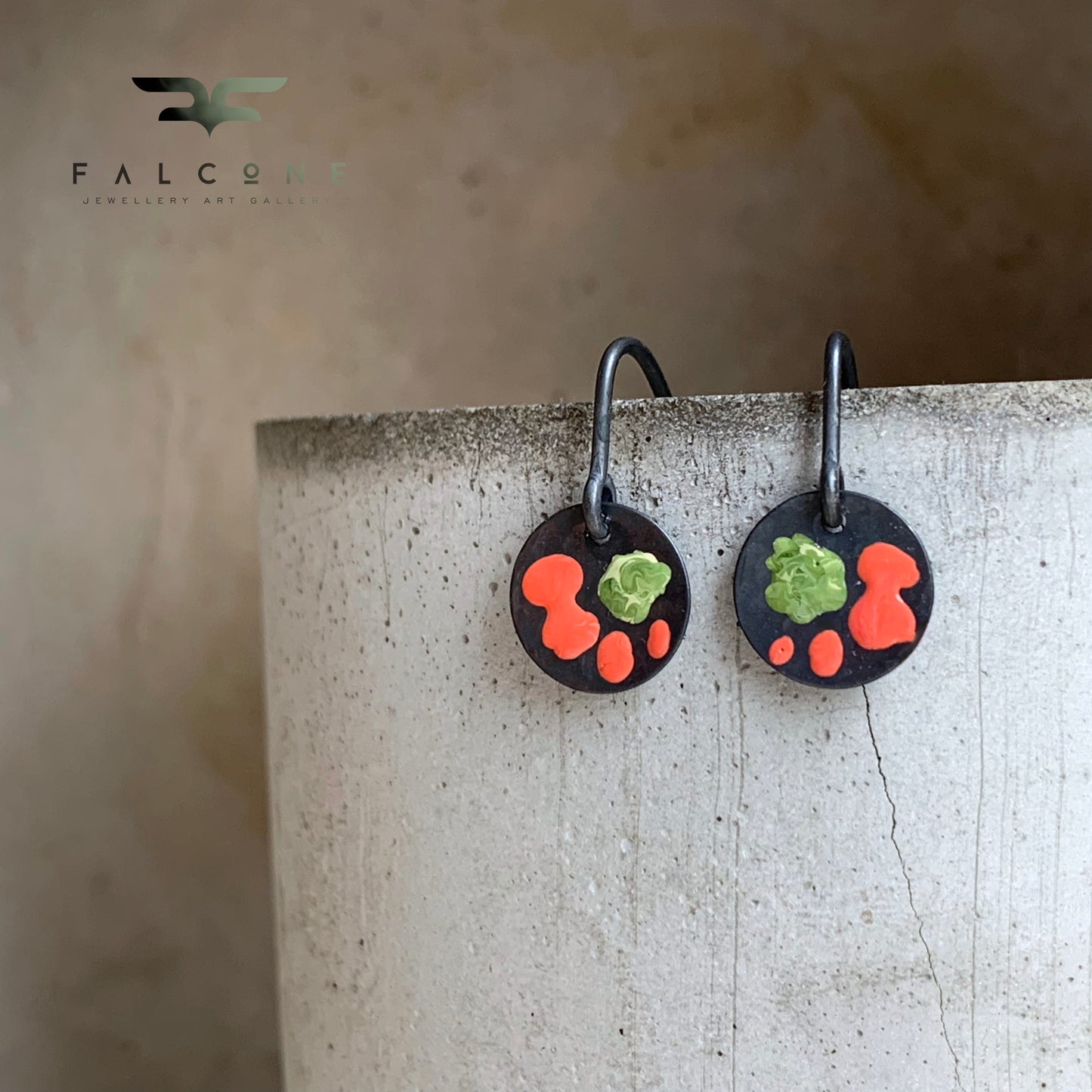 Enamelled Sterling Silver Earrings 'Wild Flowers - With Coral Red Petals'