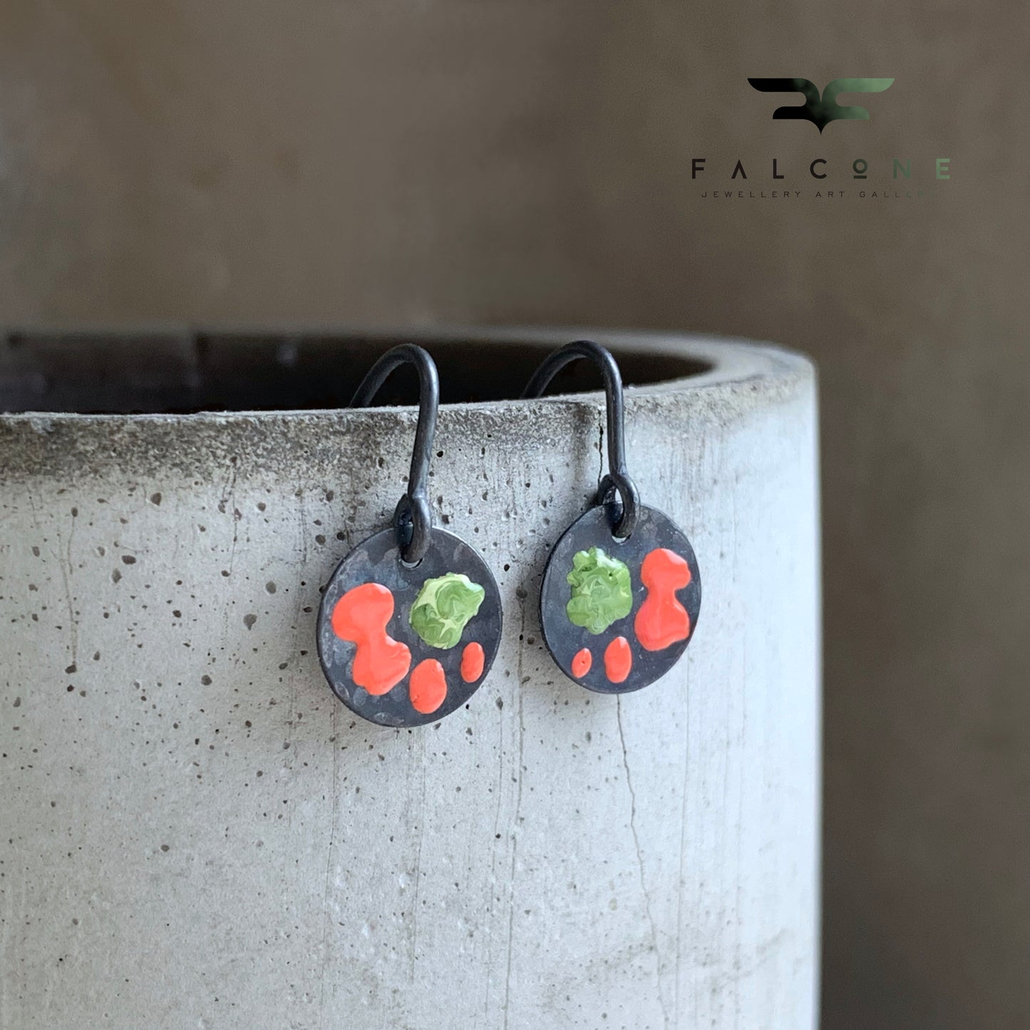 Enamelled Sterling Silver Earrings 'Wild Flowers - With Coral Red Petals'