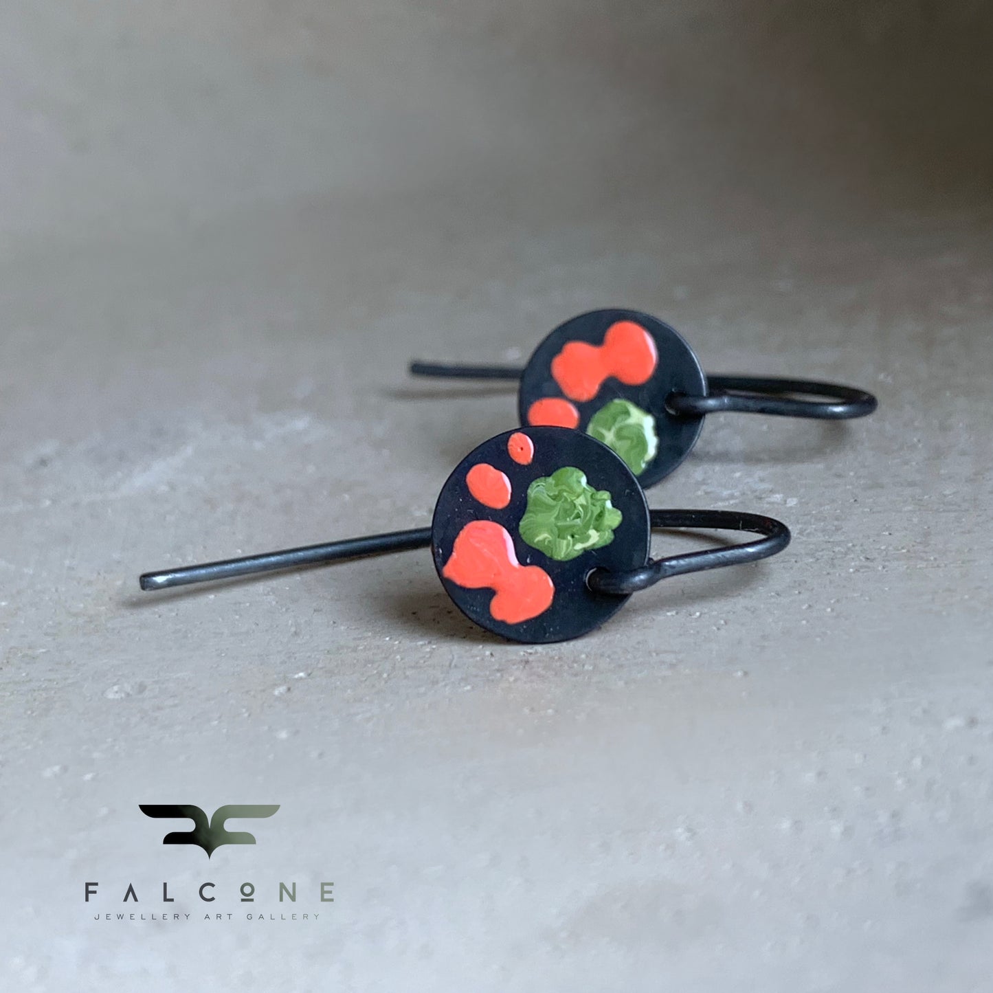 Enamelled Sterling Silver Earrings 'Wild Flowers - With Coral Red Petals'