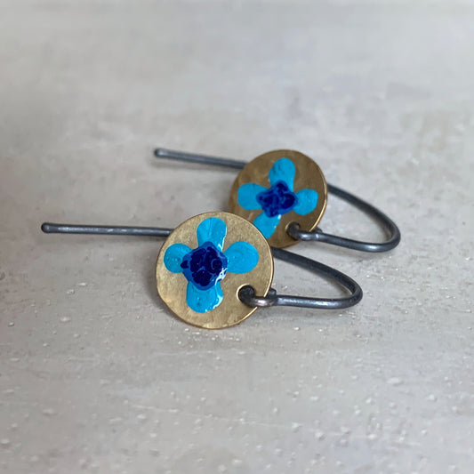 Brass and Sterling Silver Earrings 'Wildflowers - Gold & Turquoise'