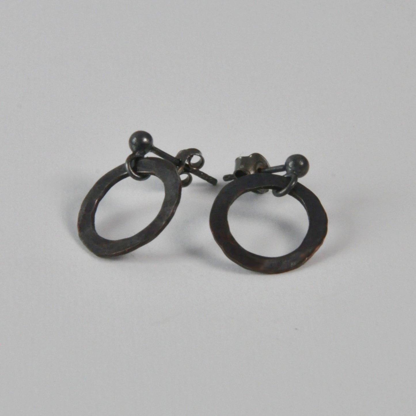 Artisanal, minimalist copper and silver 'Almost Black' earrings