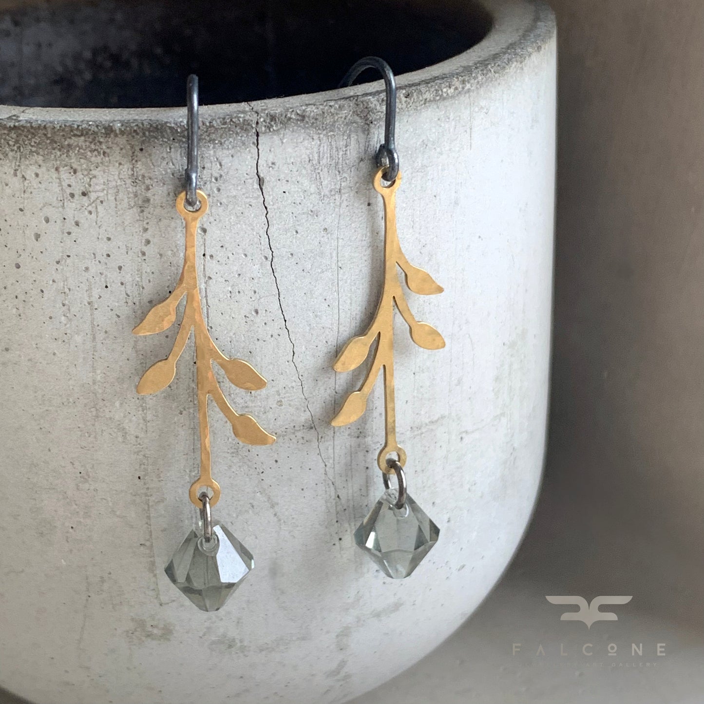 Brass, Swarovski Crystal and Silver Earrings 'Urban Rose - Mist Grey'
