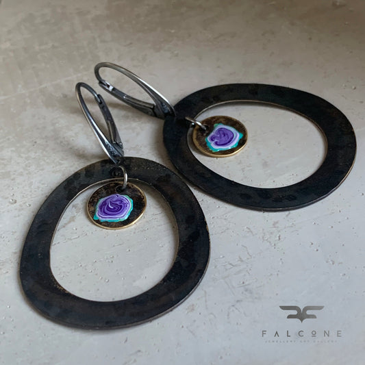 Brass and Sterling Silver Earrings 'Secret Garden - Violet Green'