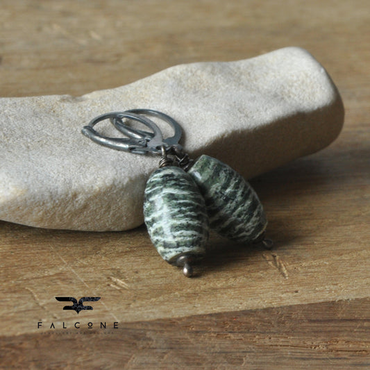 Handcrafted earrings with silver earwires & natural stones "Striated Serpentinites"