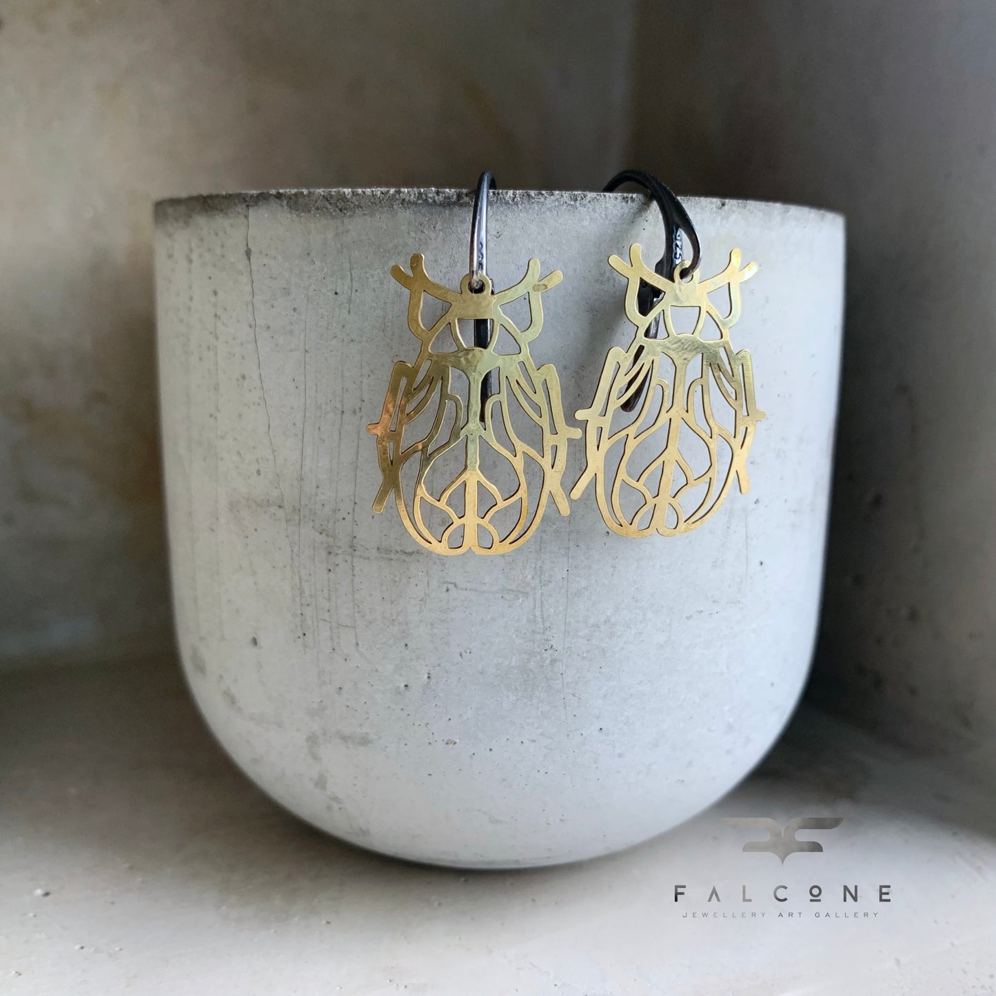 Openwork earrings in brass and silver 'Little Life'