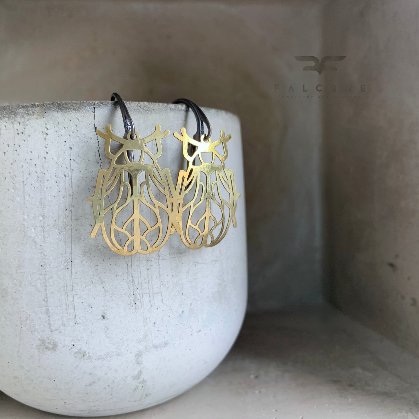 Openwork earrings in brass and silver 'Little Life'