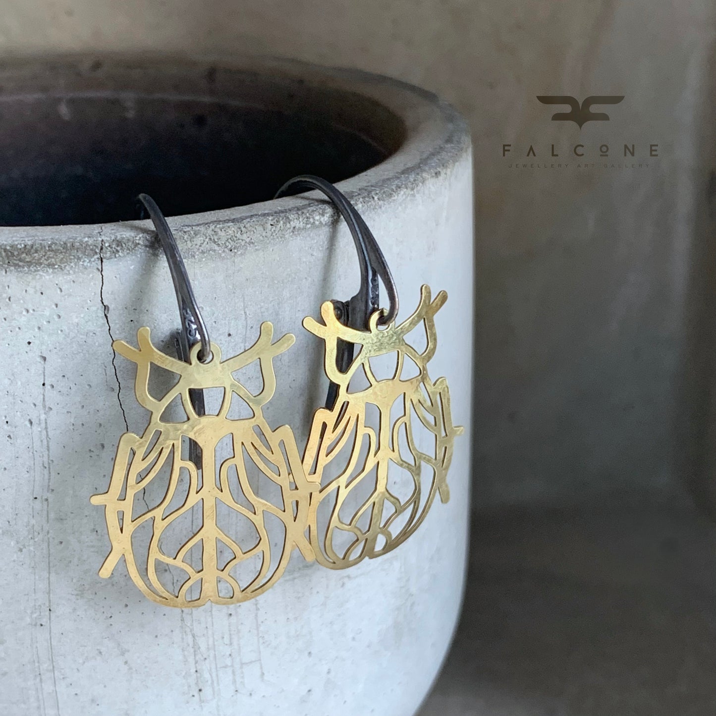 Openwork earrings in brass and silver 'Little Life'