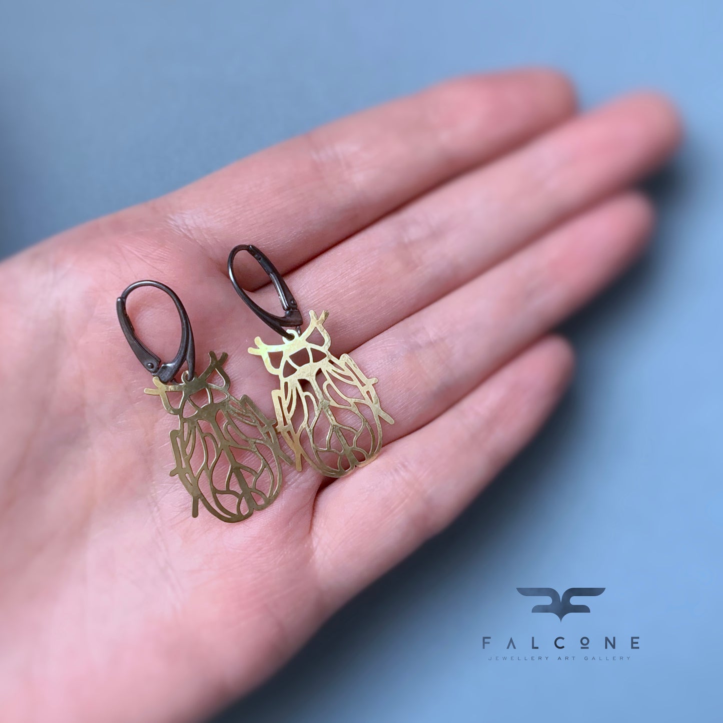 Openwork earrings in brass and silver 'Little Life'