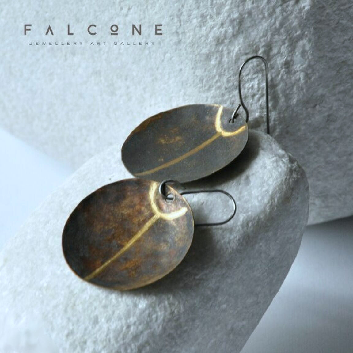 Hand engraved large brass earrings with mate finish 'Scarab'