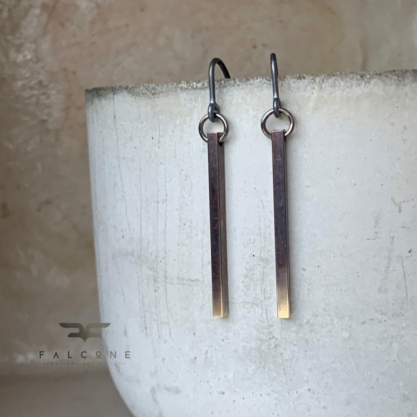 Geometric earrings in brass and silver 'Simple Brown&Gold'