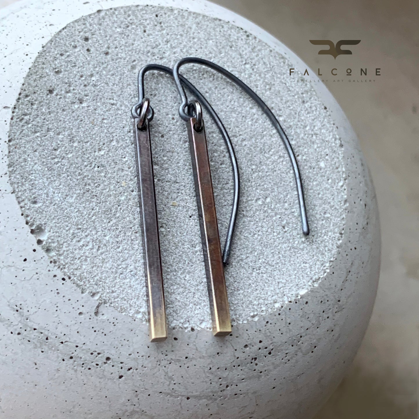 Geometric earrings in brass and silver 'Simple Brown&Gold'