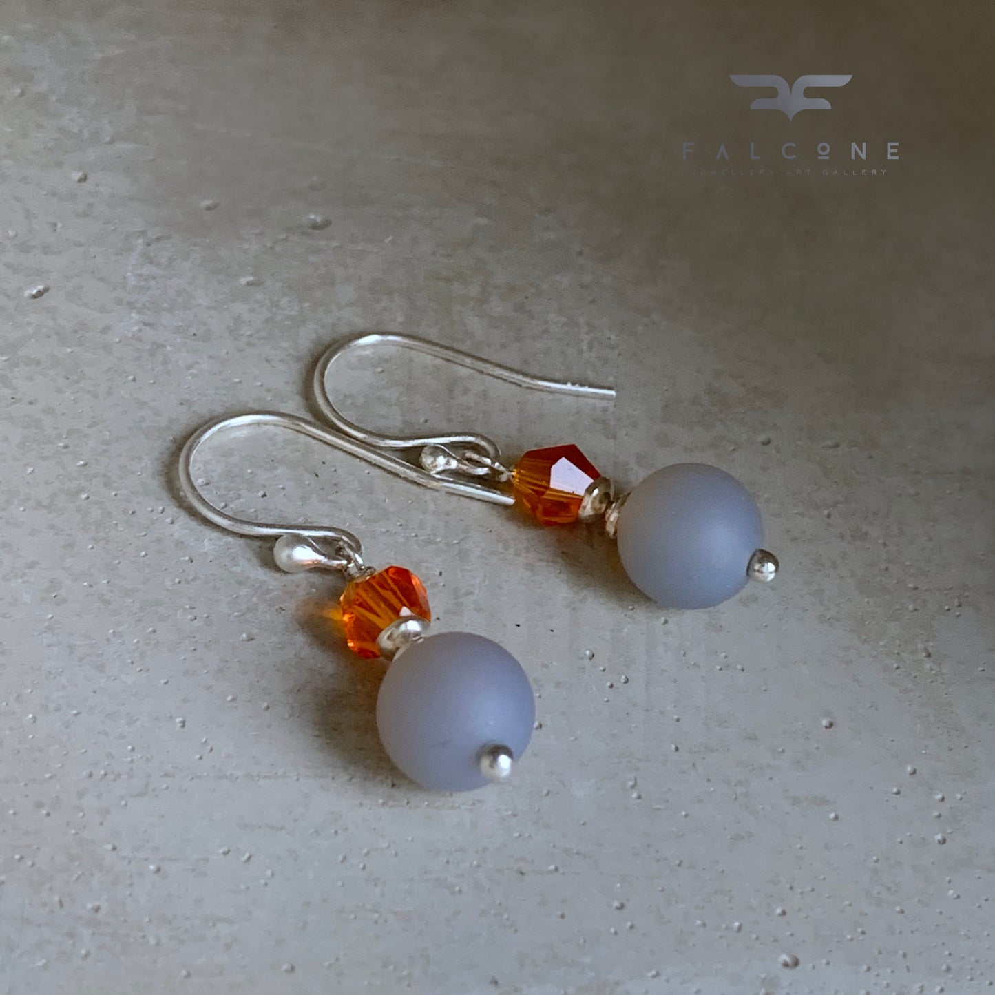 Pendientes de ágata, plata y cristal de Swarovski 'Palomas y naranja'