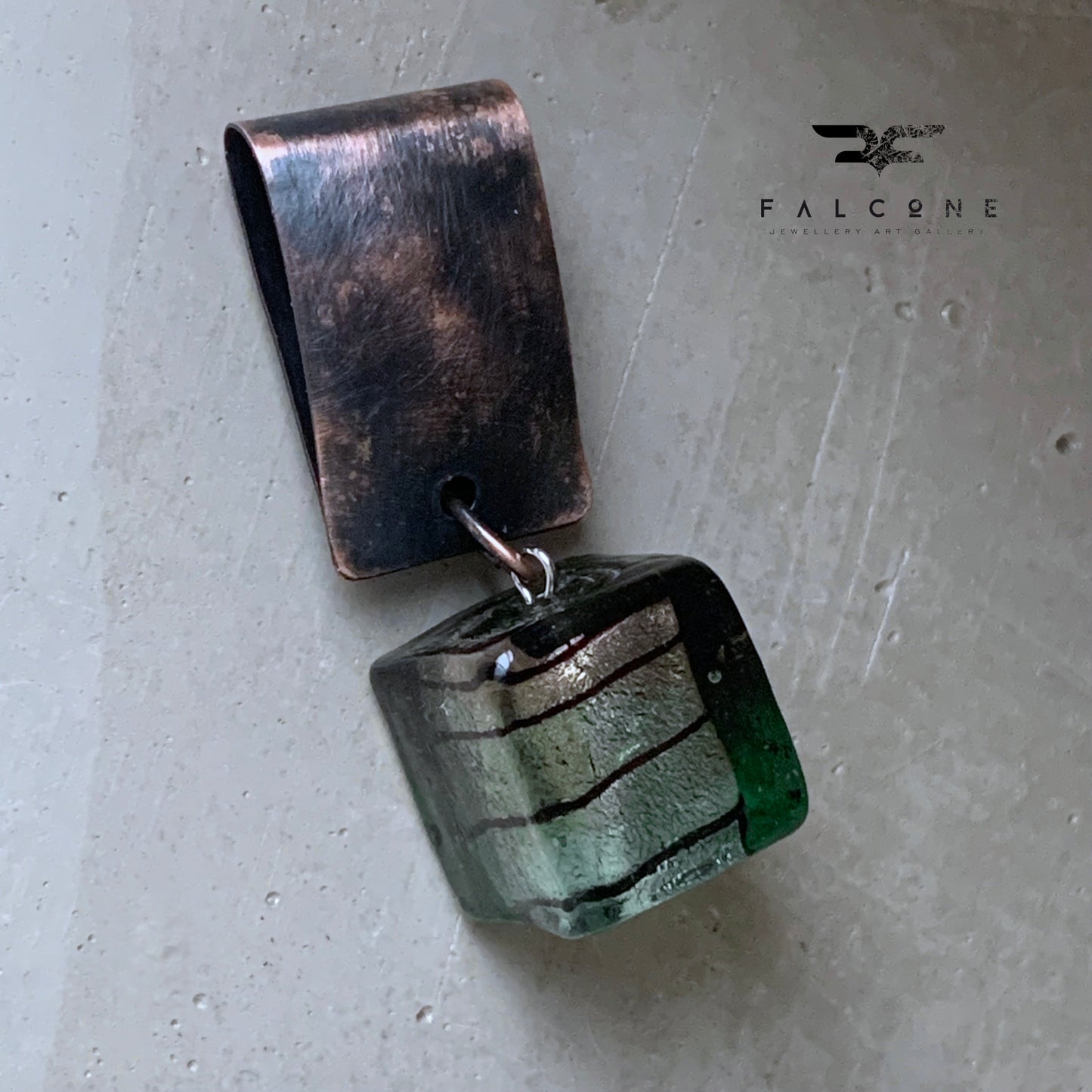 Venetian glass pendant framed in silver and copper 'Cube'