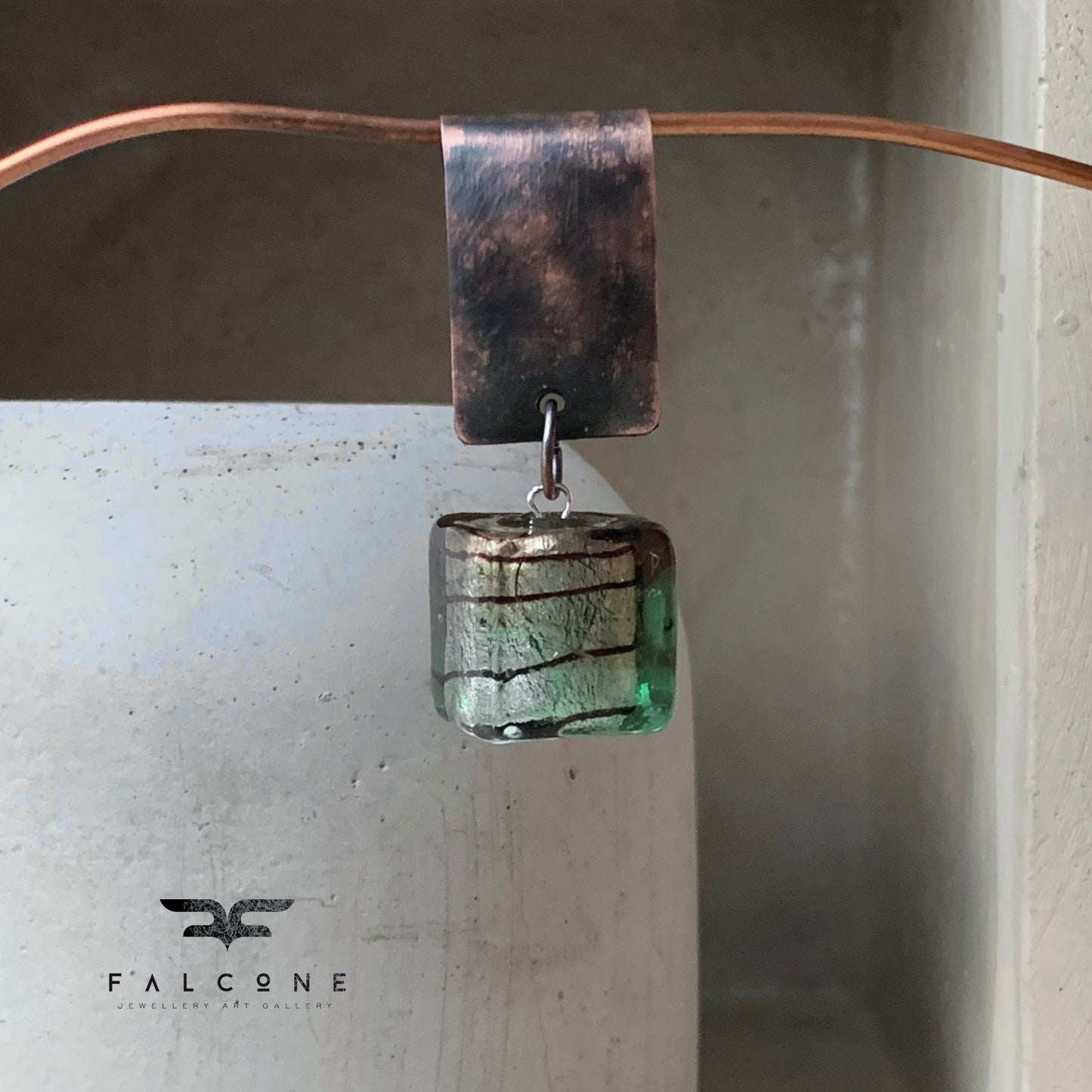 Venetian glass pendant framed in silver and copper 'Cube'