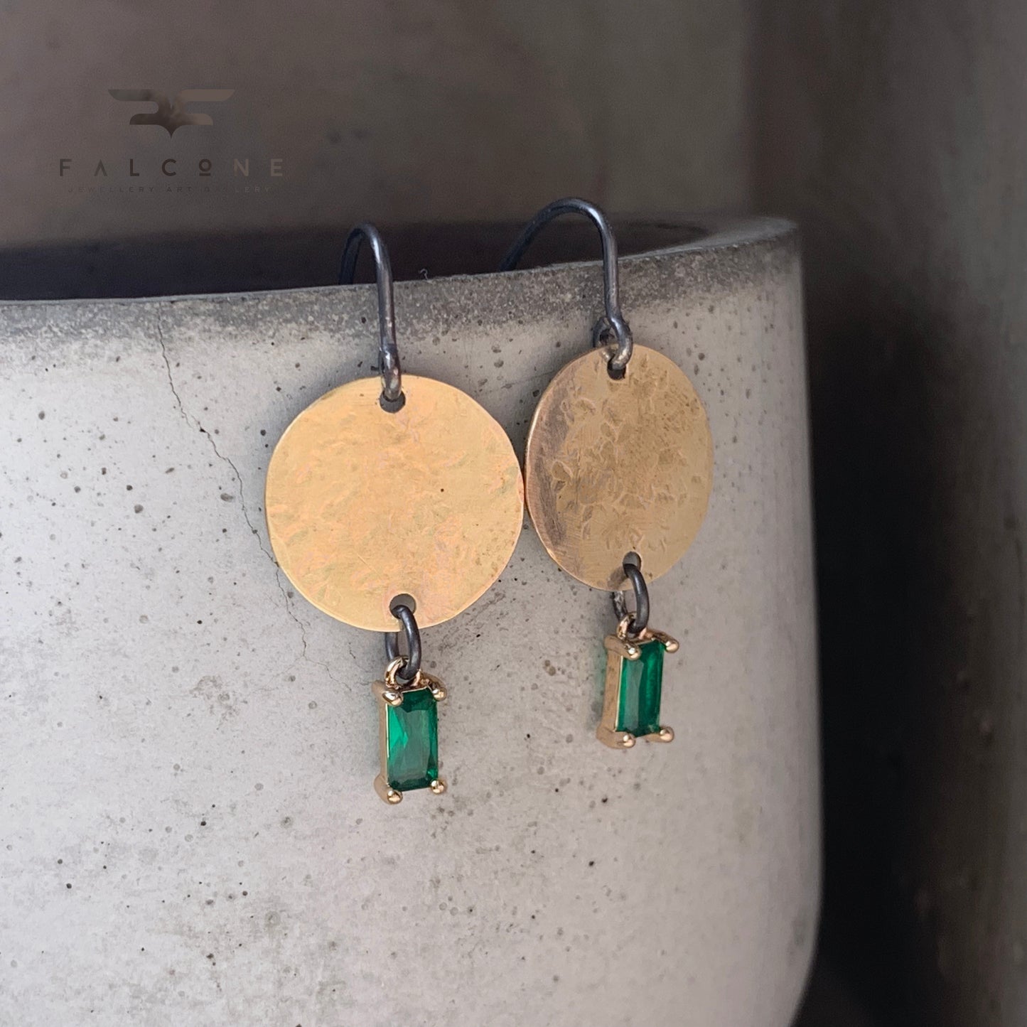 Earrings made of silver, brass and glass 'Emerald Green'