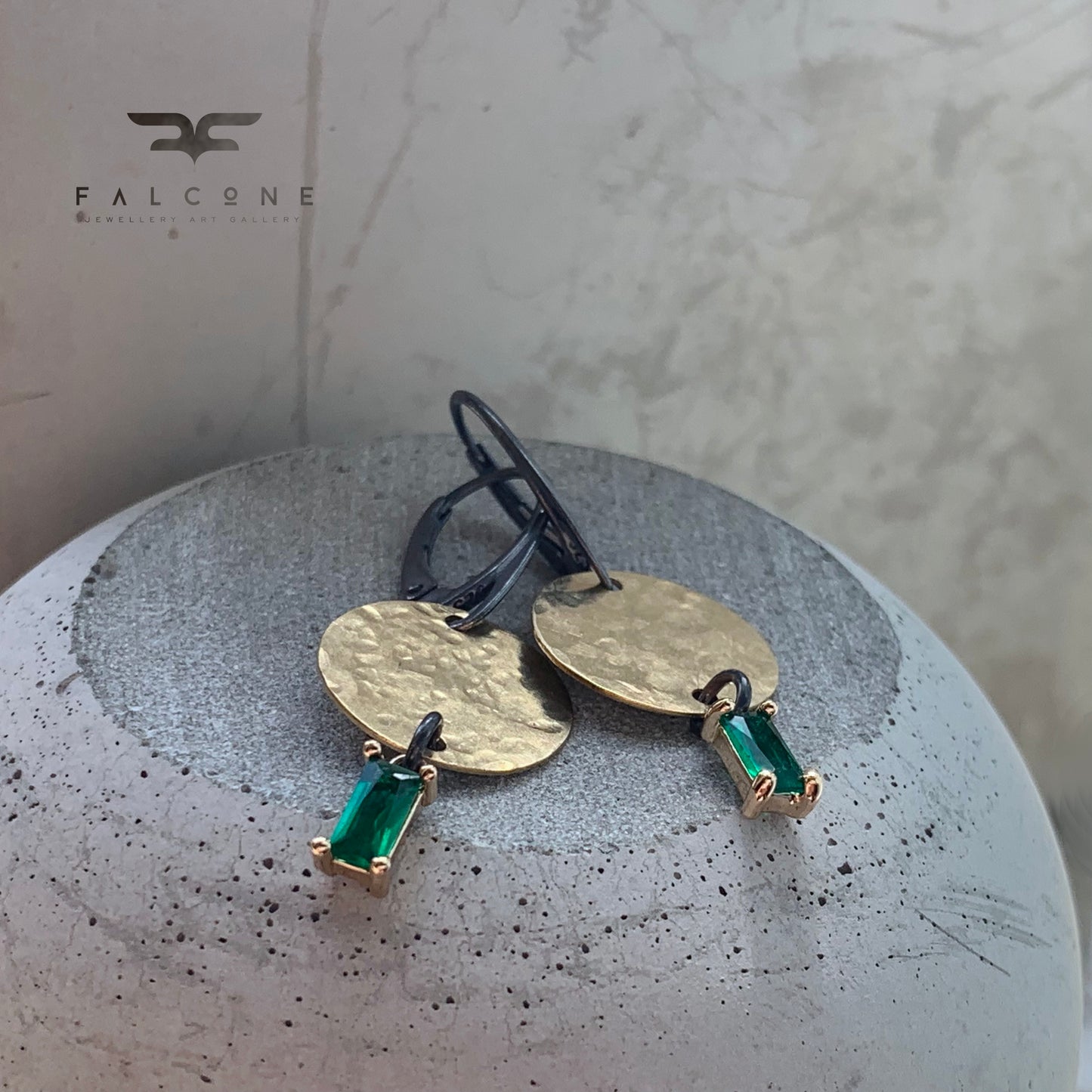 Earrings made of silver, brass and glass 'Emerald Green'