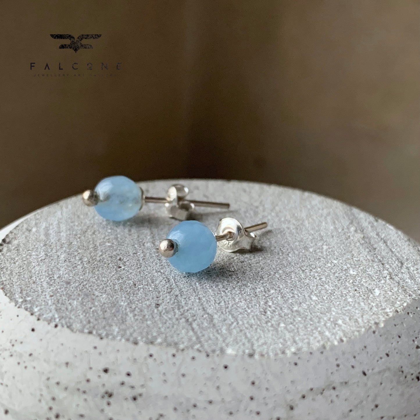 Silver stud earrings with jade beads 'Pastel Blue'