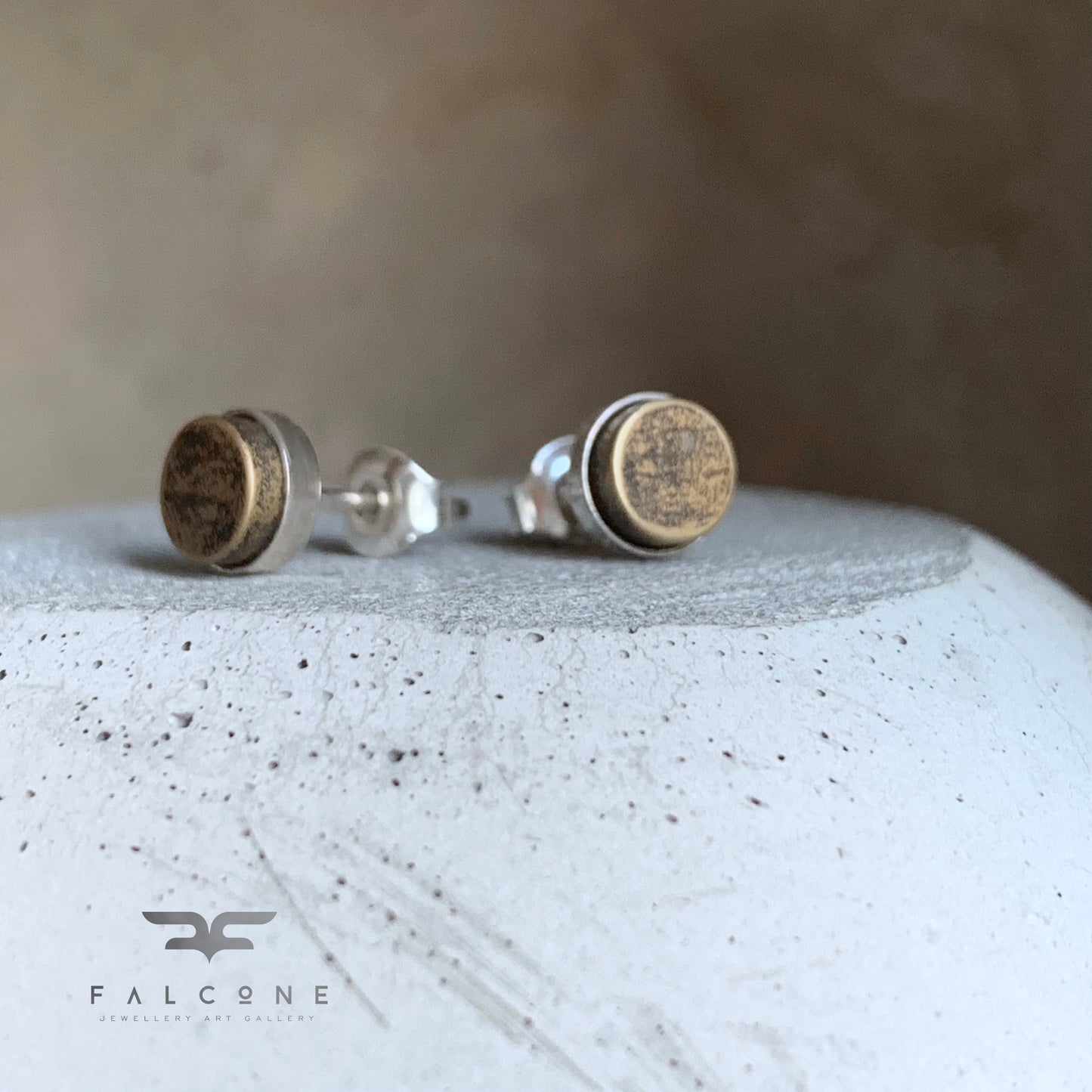 Stud Earrings 'Silver & Brass - Brown'