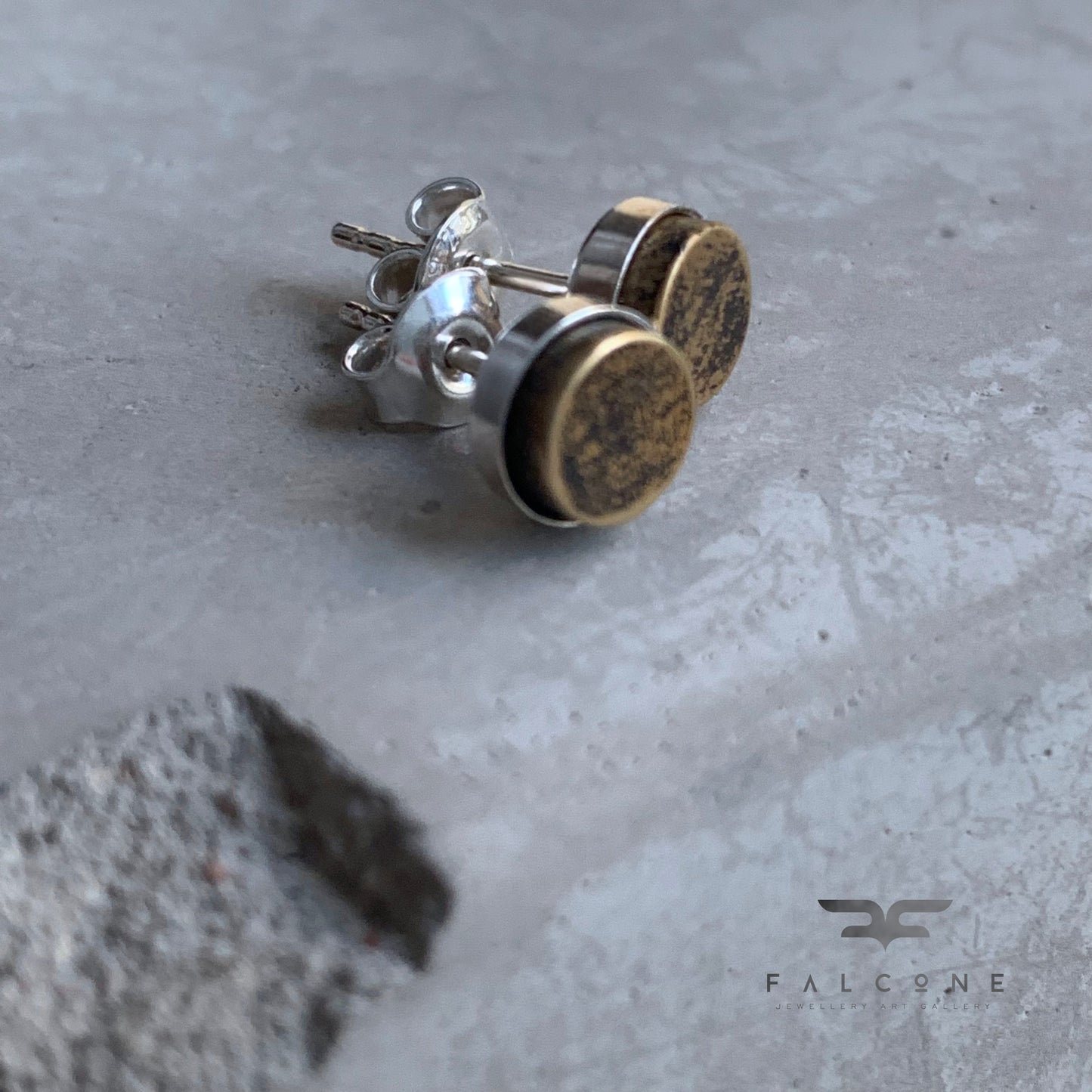 Stud Earrings 'Silver & Brass - Brown'