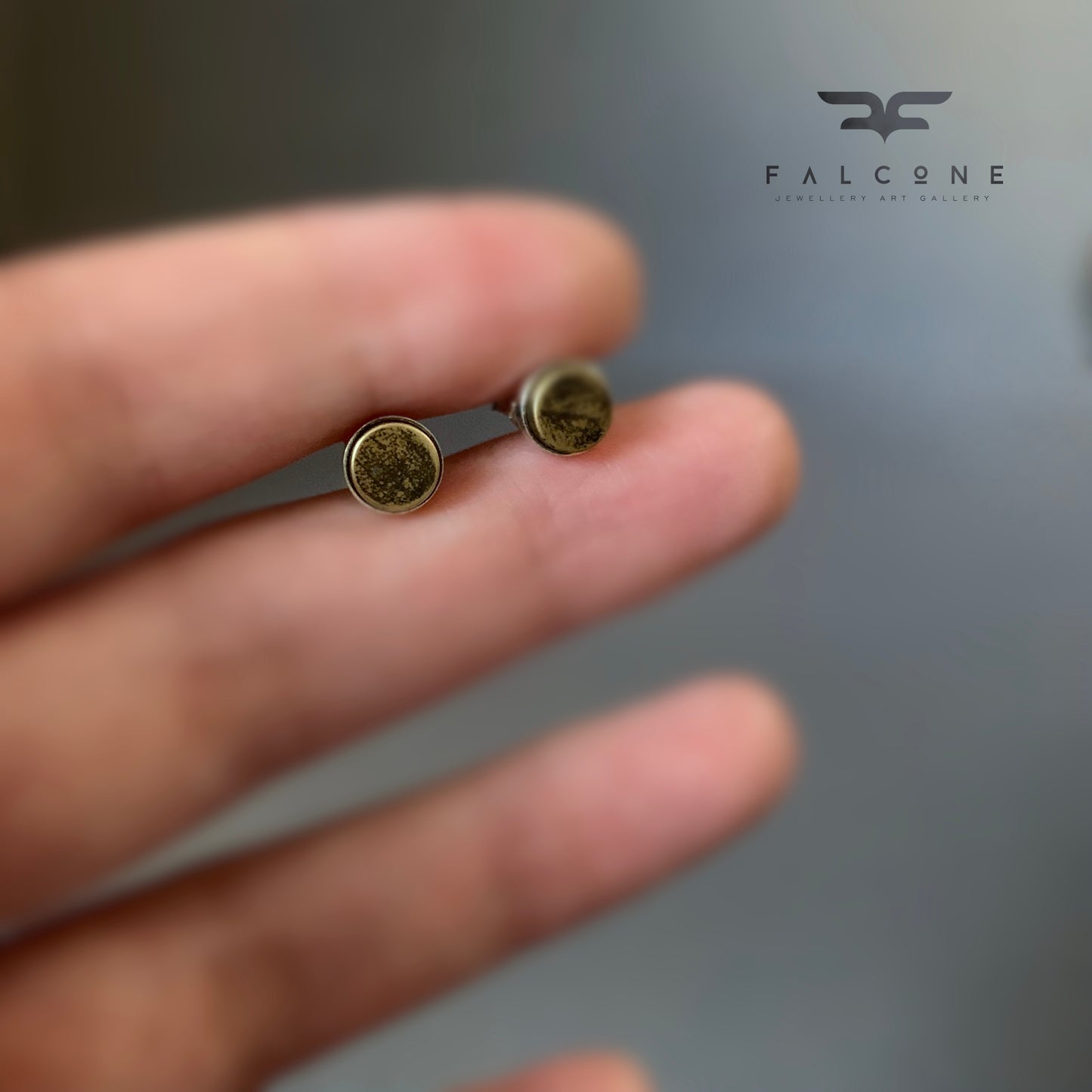 Stud Earrings 'Silver & Brass - Brown'